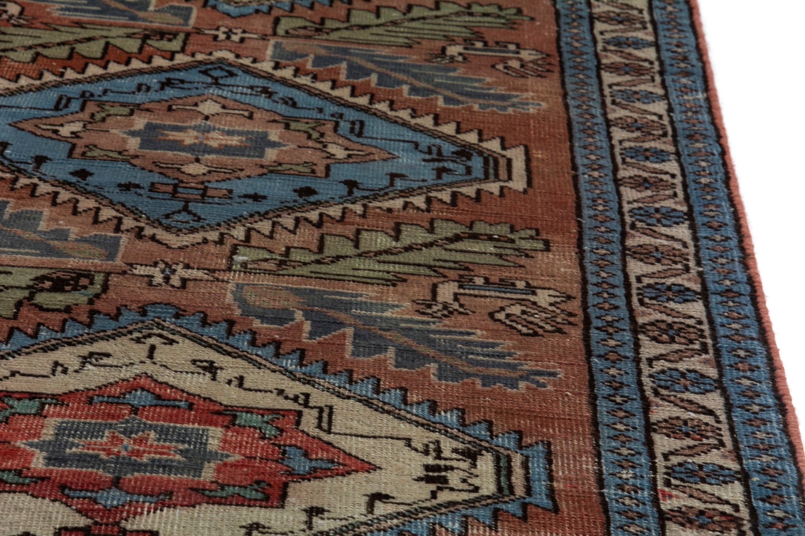 Persian Ardabil runner rug in rust and denim, view 7 of 18