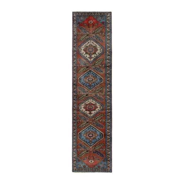 Persian Ardabil runner rug in rust and denim, 2'7" x 10'8"