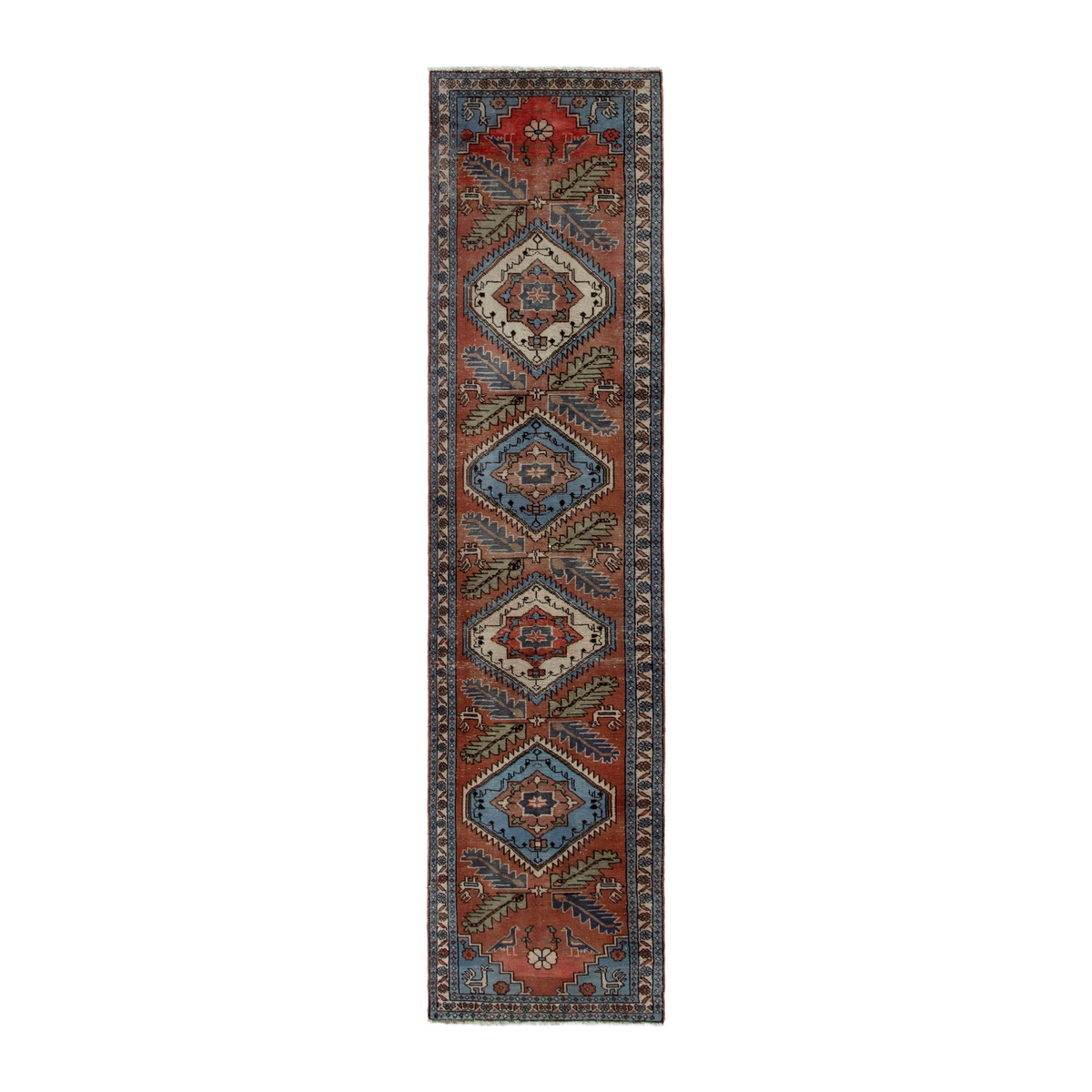 Persian Ardabil runner rug in rust and denim, 2'7" x 10'8"