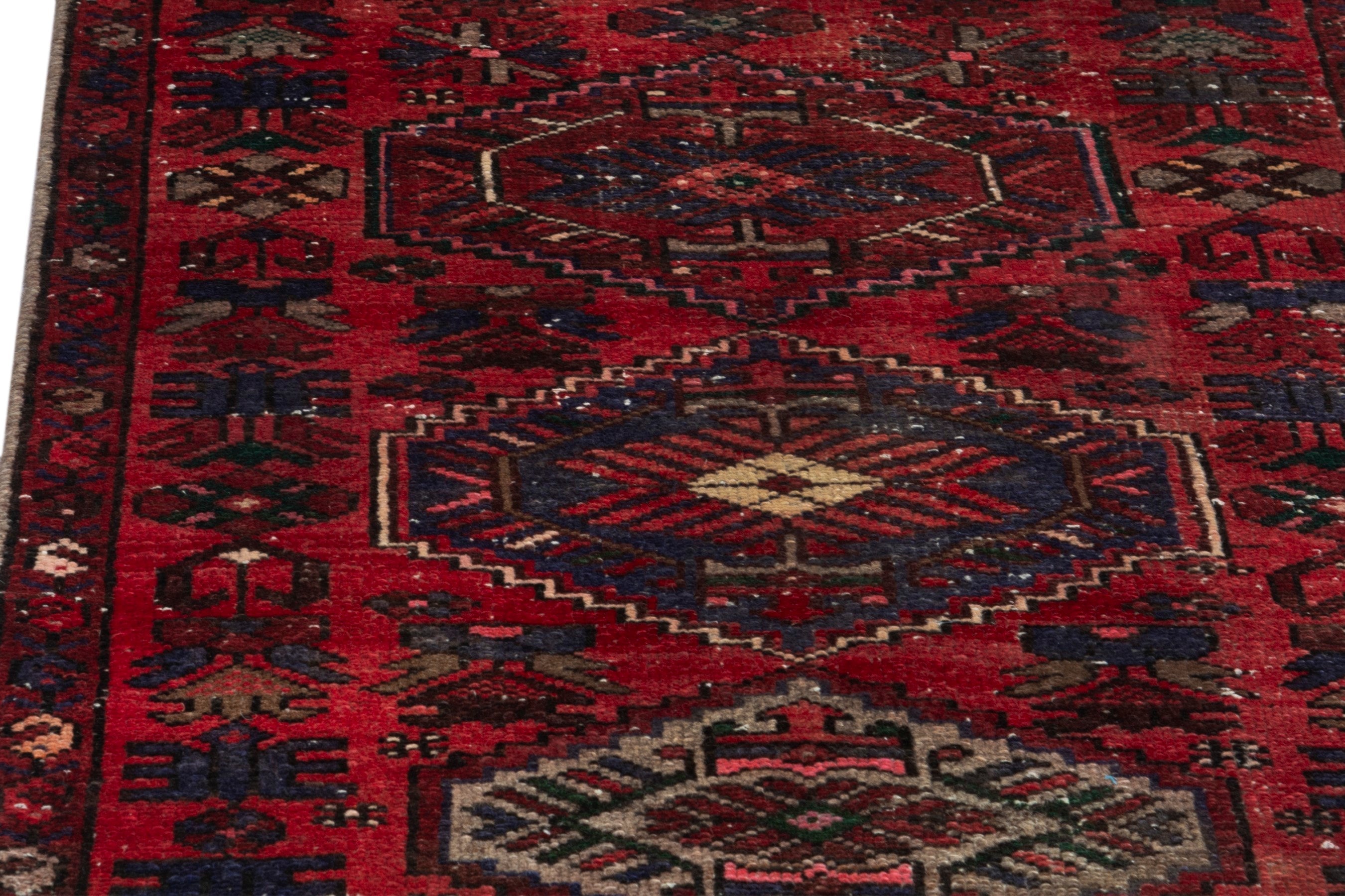 Persian Zanjan runner rug in deep red and navy, view 8 of 18