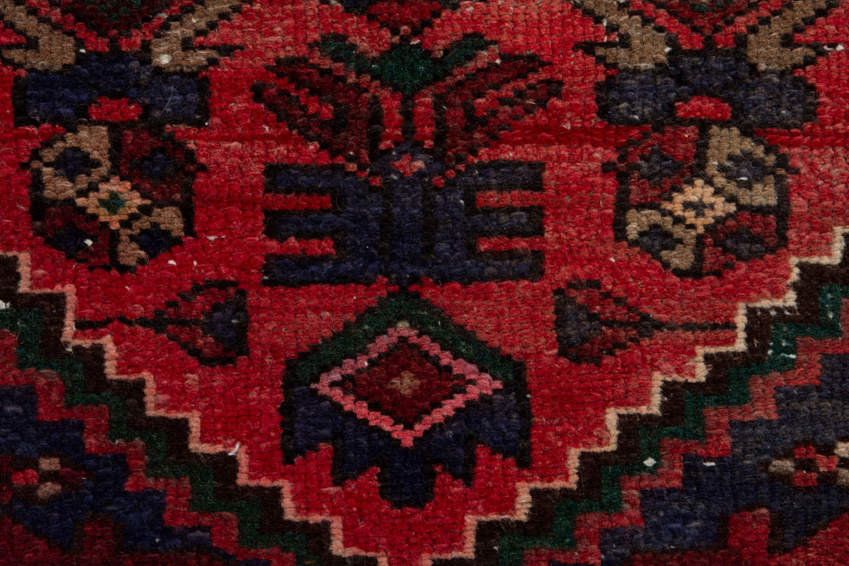 Persian Zanjan runner rug in deep red and navy, view 11 of 18