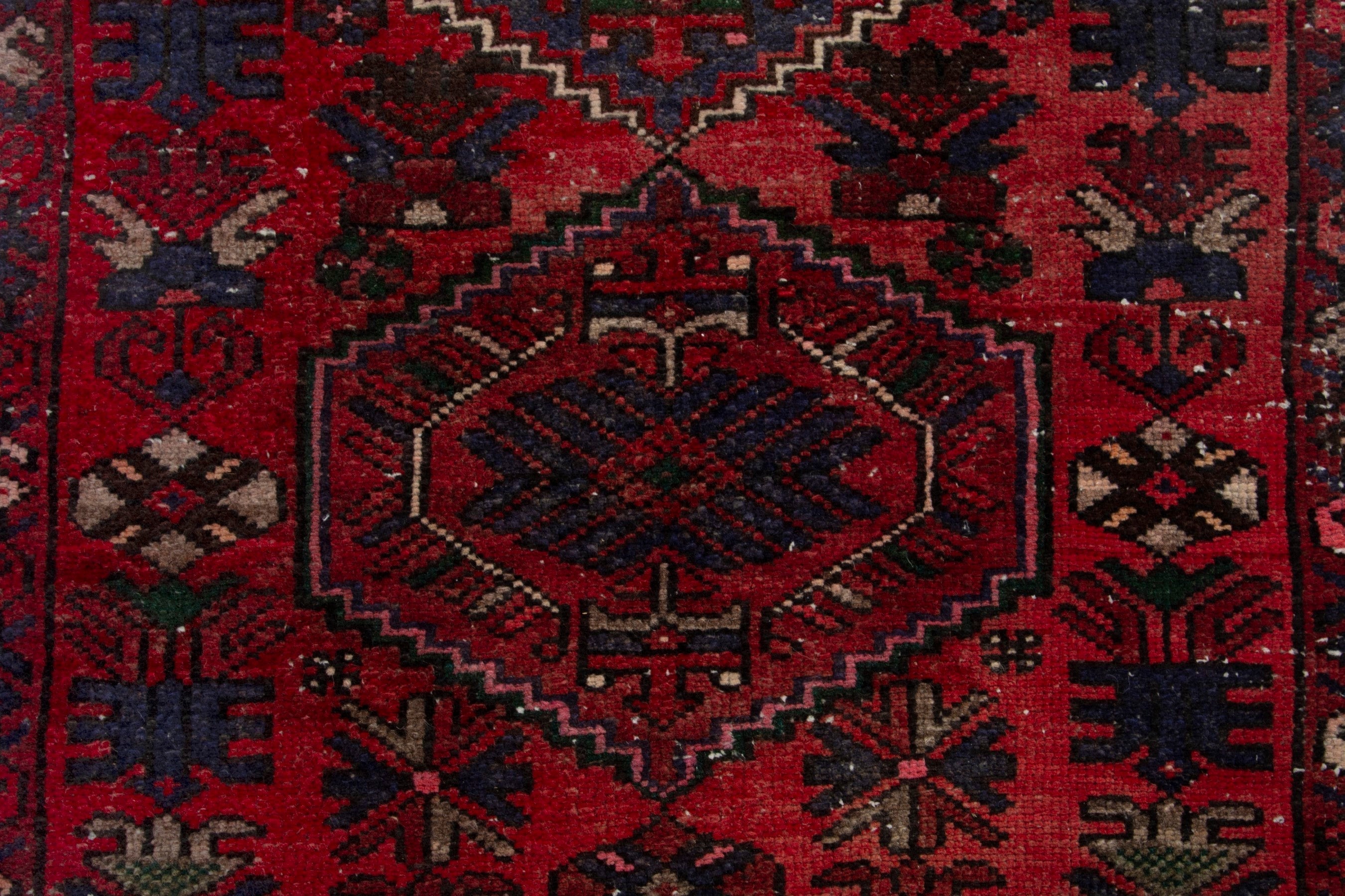 Persian Zanjan runner rug in deep red and navy, view 12 of 18