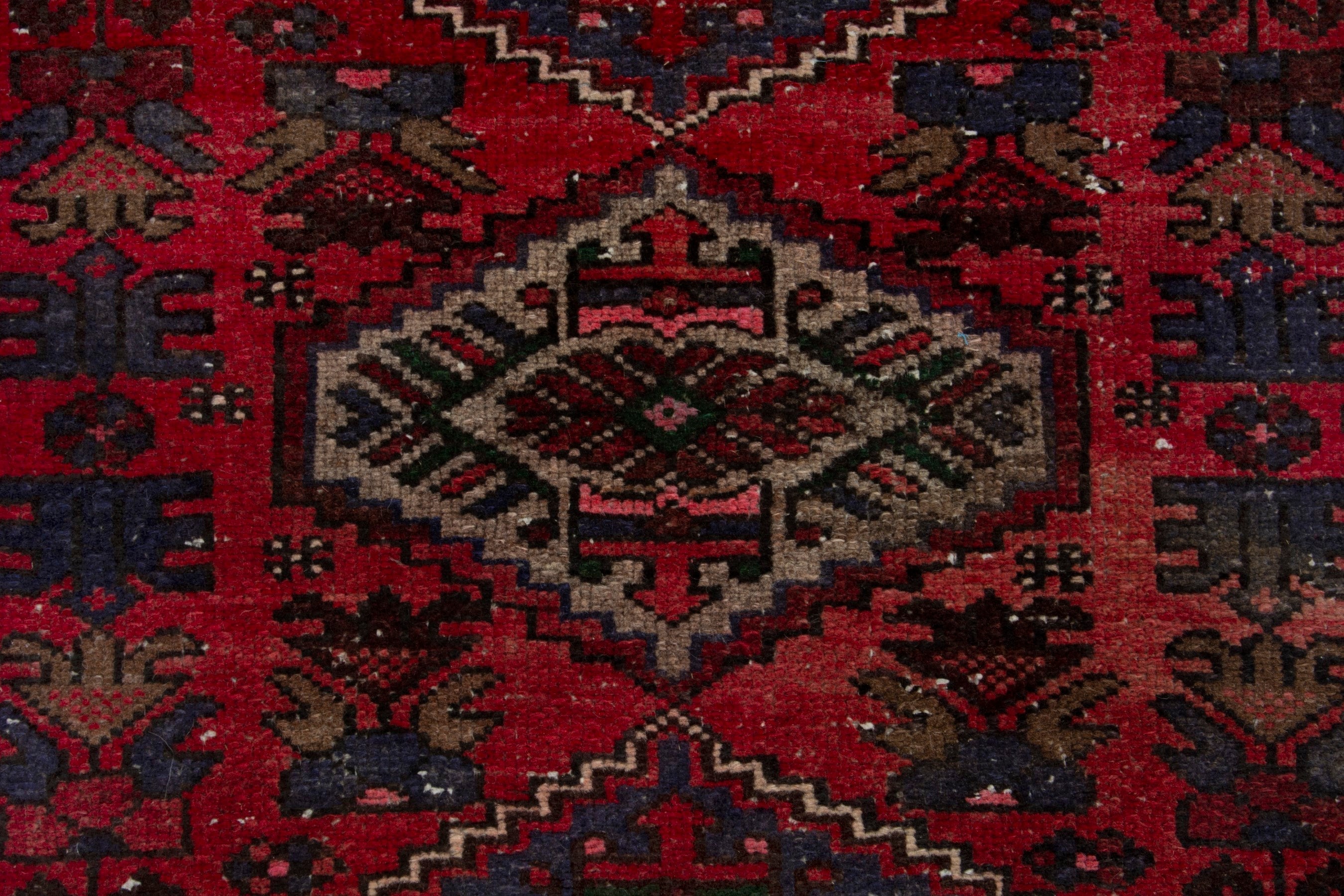Persian Zanjan runner rug in deep red and navy, view 13 of 18