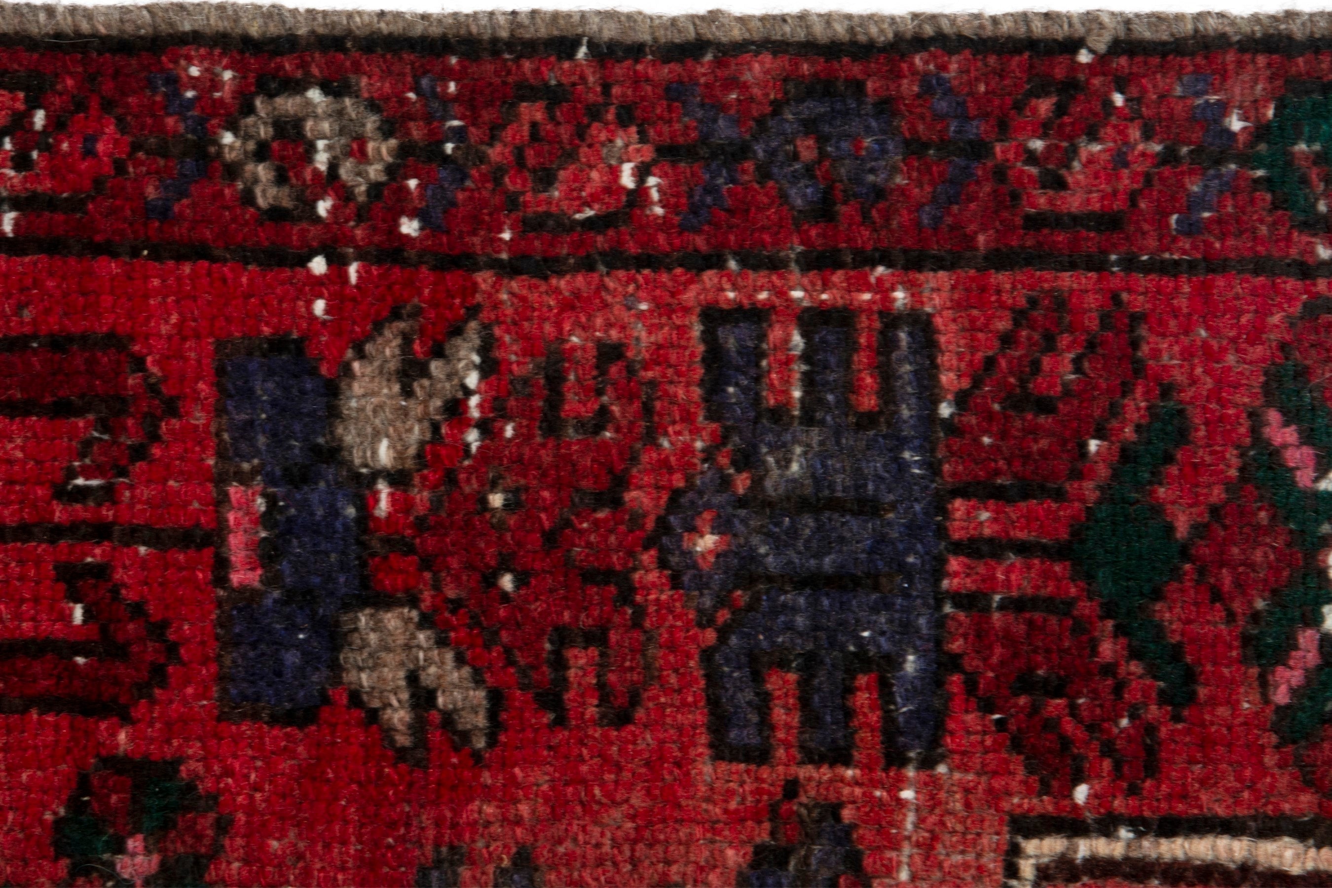 Persian Zanjan runner rug in deep red and navy, view 14 of 18