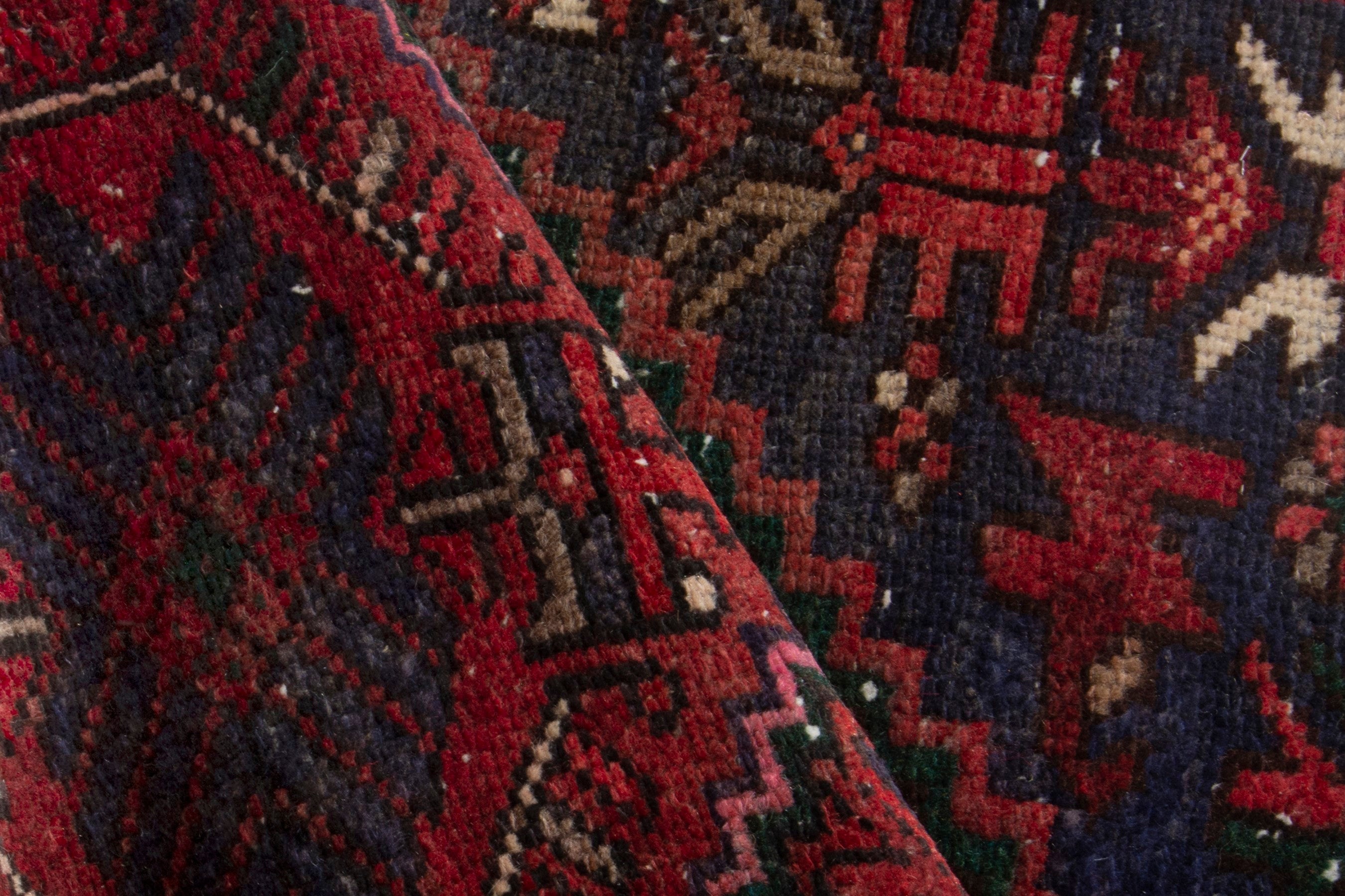 Persian Zanjan runner rug in deep red and navy, view 15 of 18
