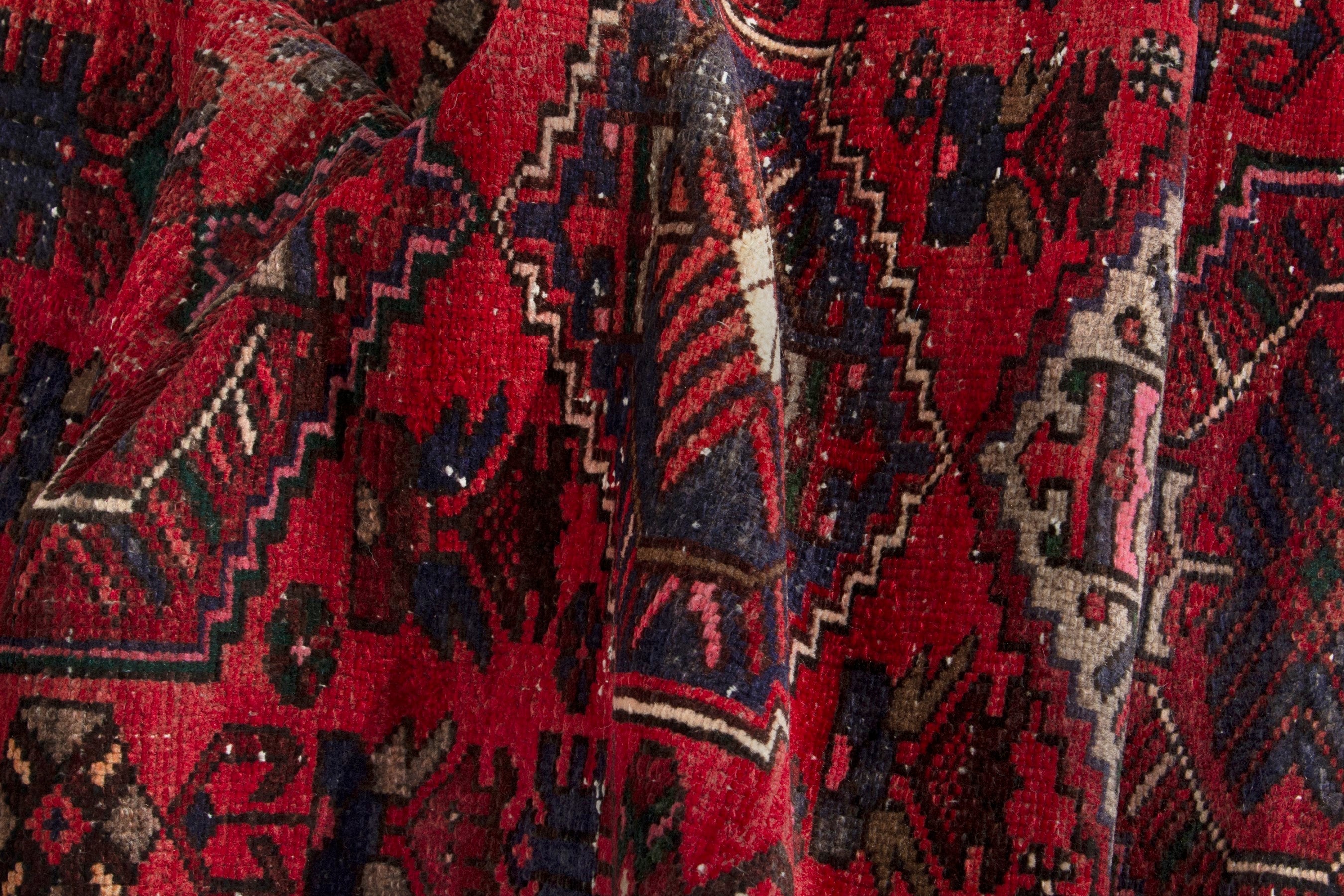 Persian Zanjan runner rug in deep red and navy, view 16 of 18
