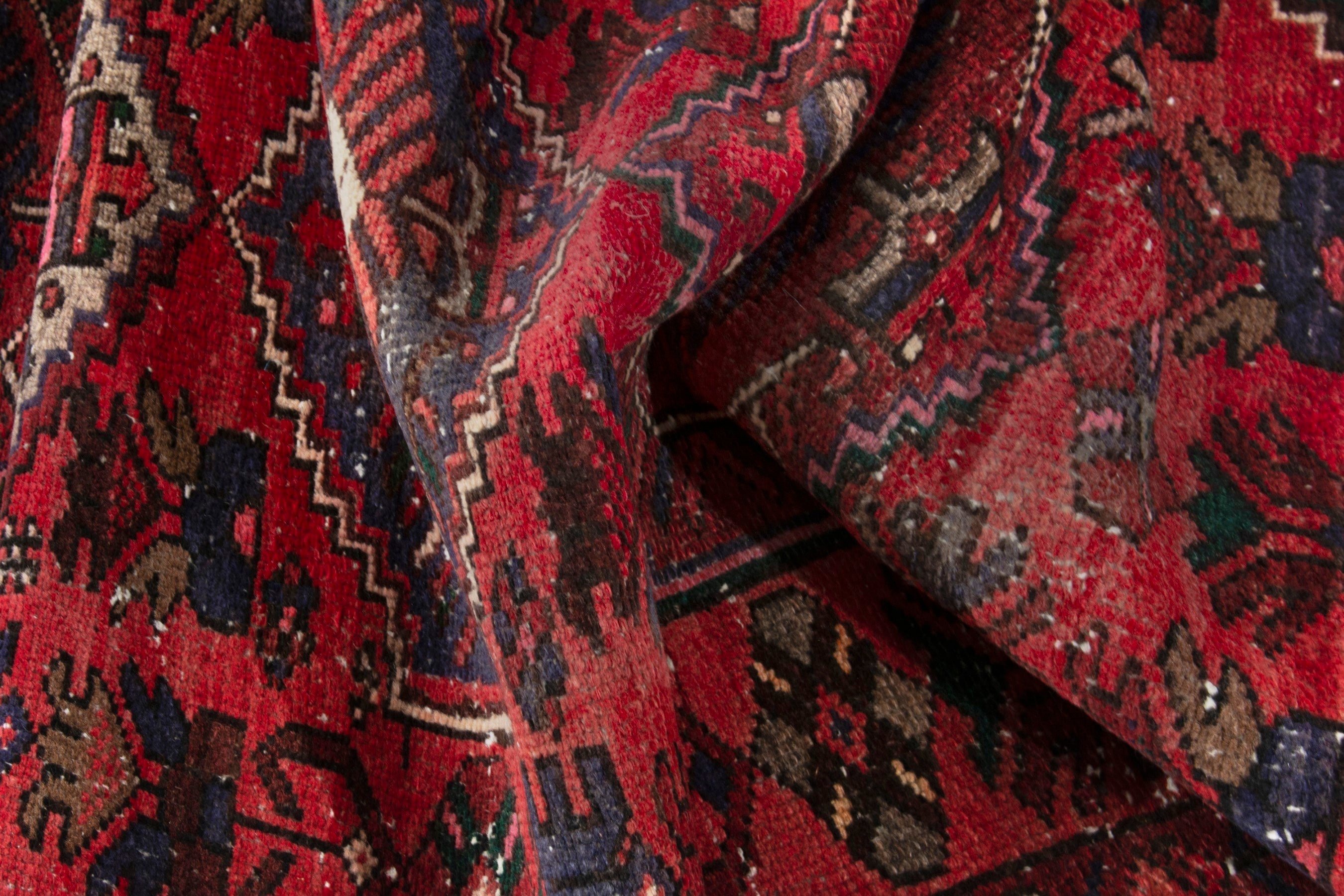 Persian Zanjan runner rug in deep red and navy, view 17 of 18