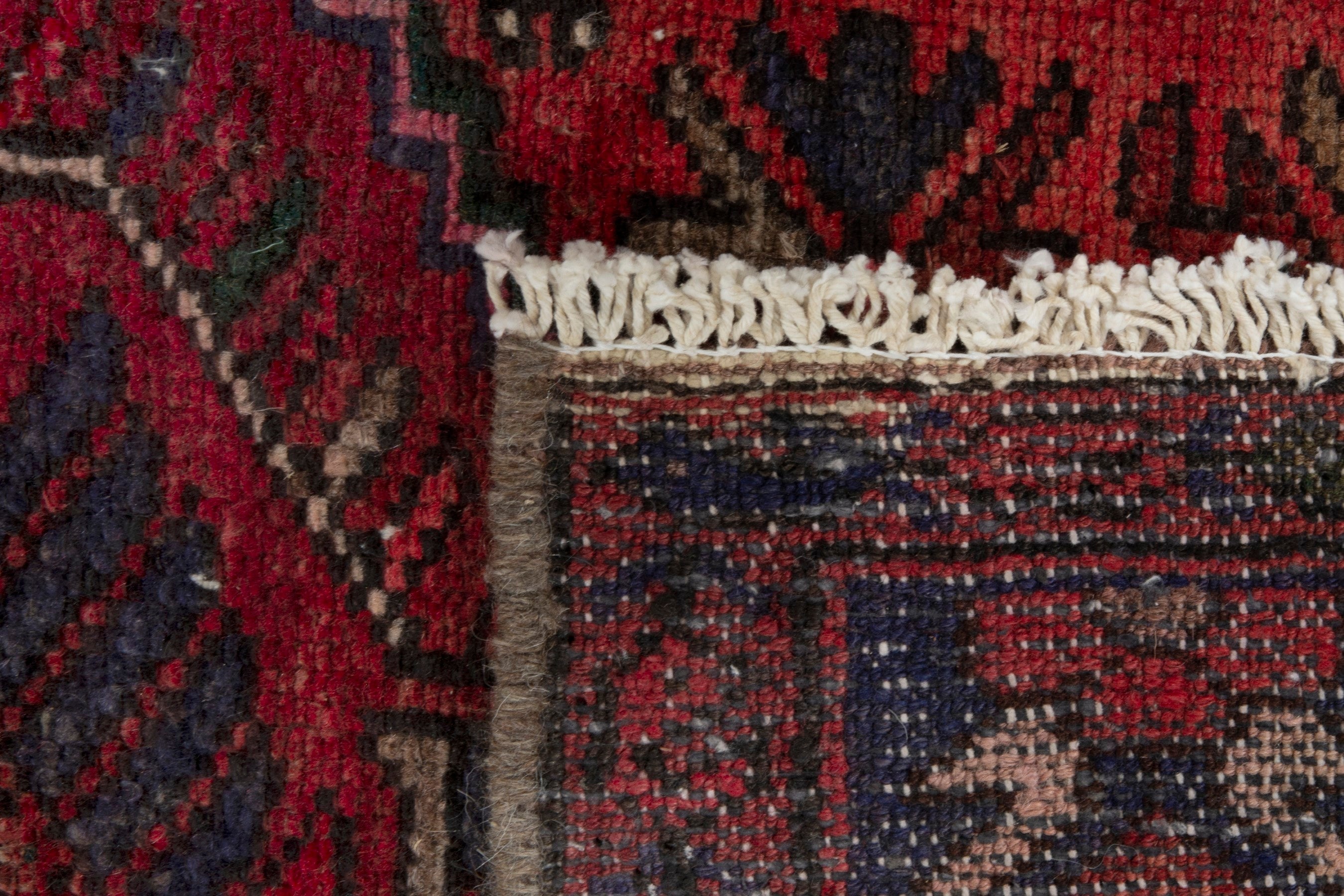 Persian Zanjan runner rug in deep red and navy, view 18 of 18