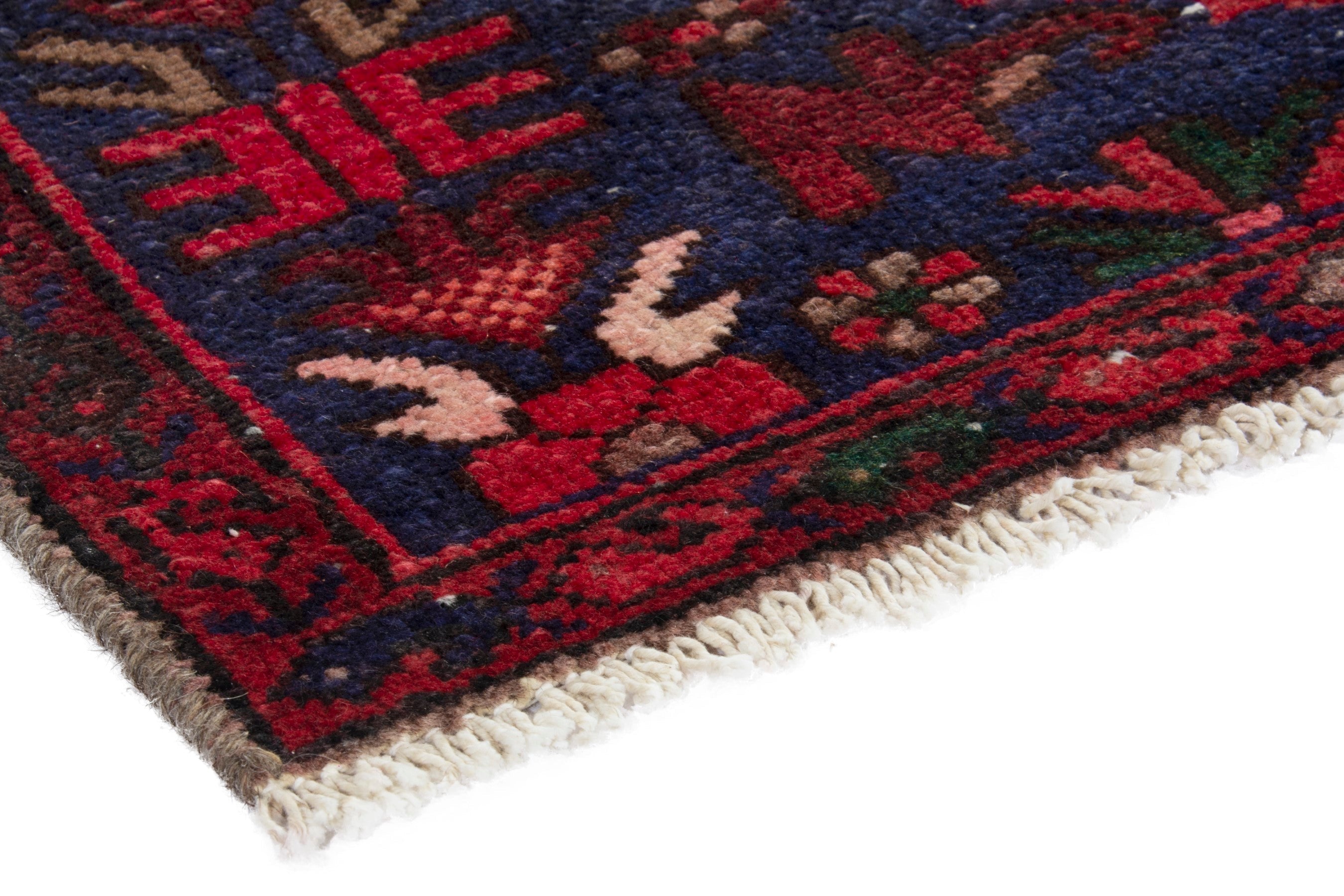 Persian Zanjan runner rug in deep red and navy, view 4 of 18