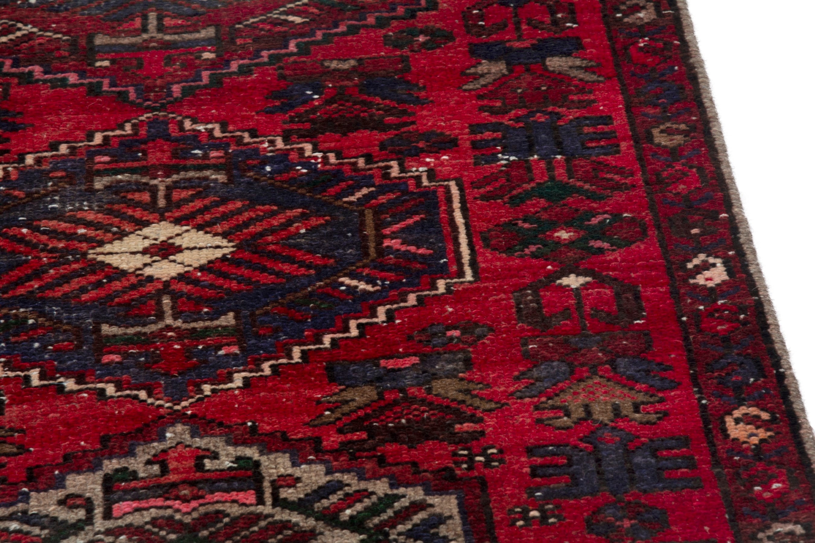Persian Zanjan runner rug in deep red and navy, view 10 of 18