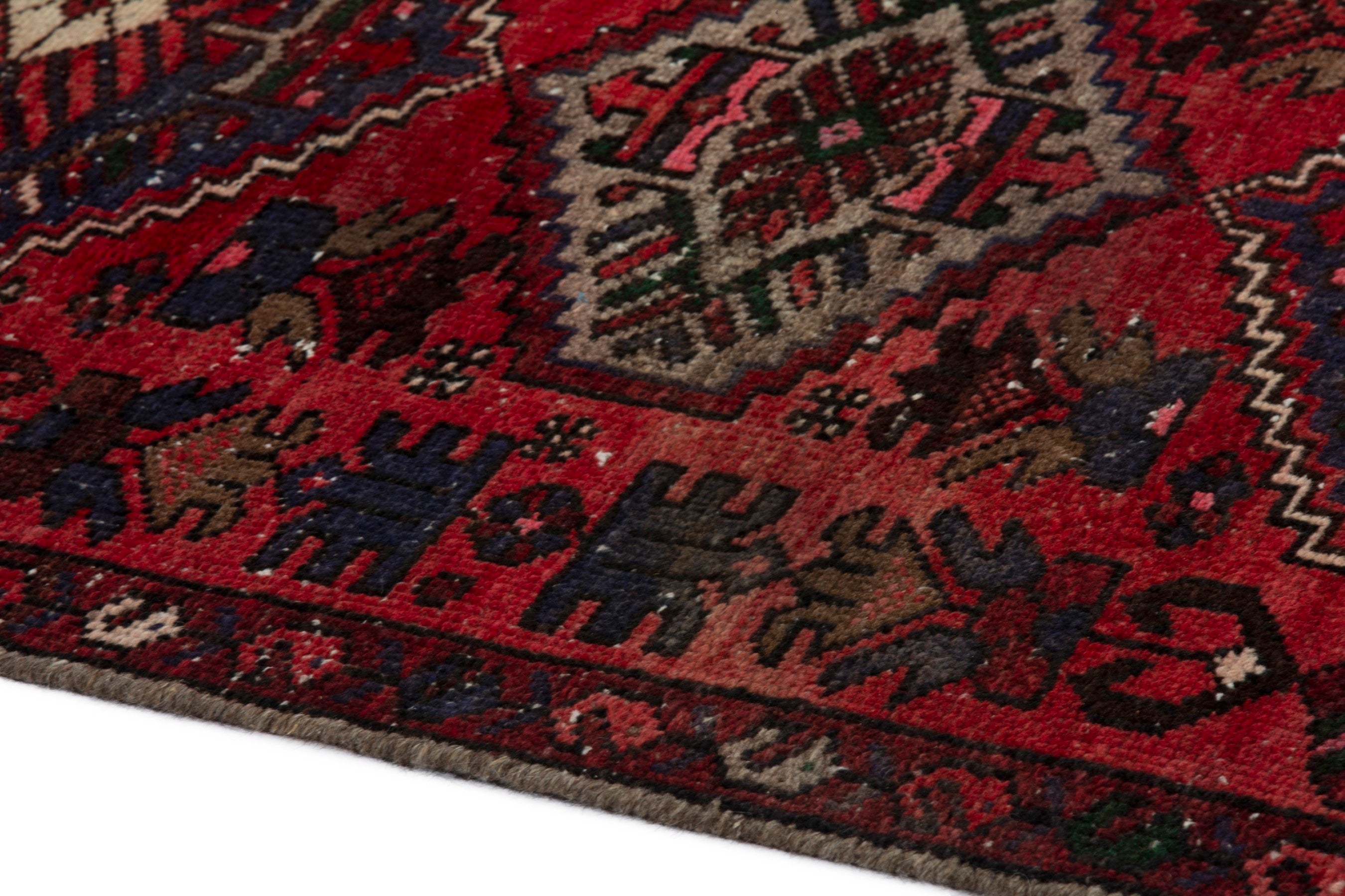 Persian Zanjan runner rug in deep red and navy, view 5 of 18