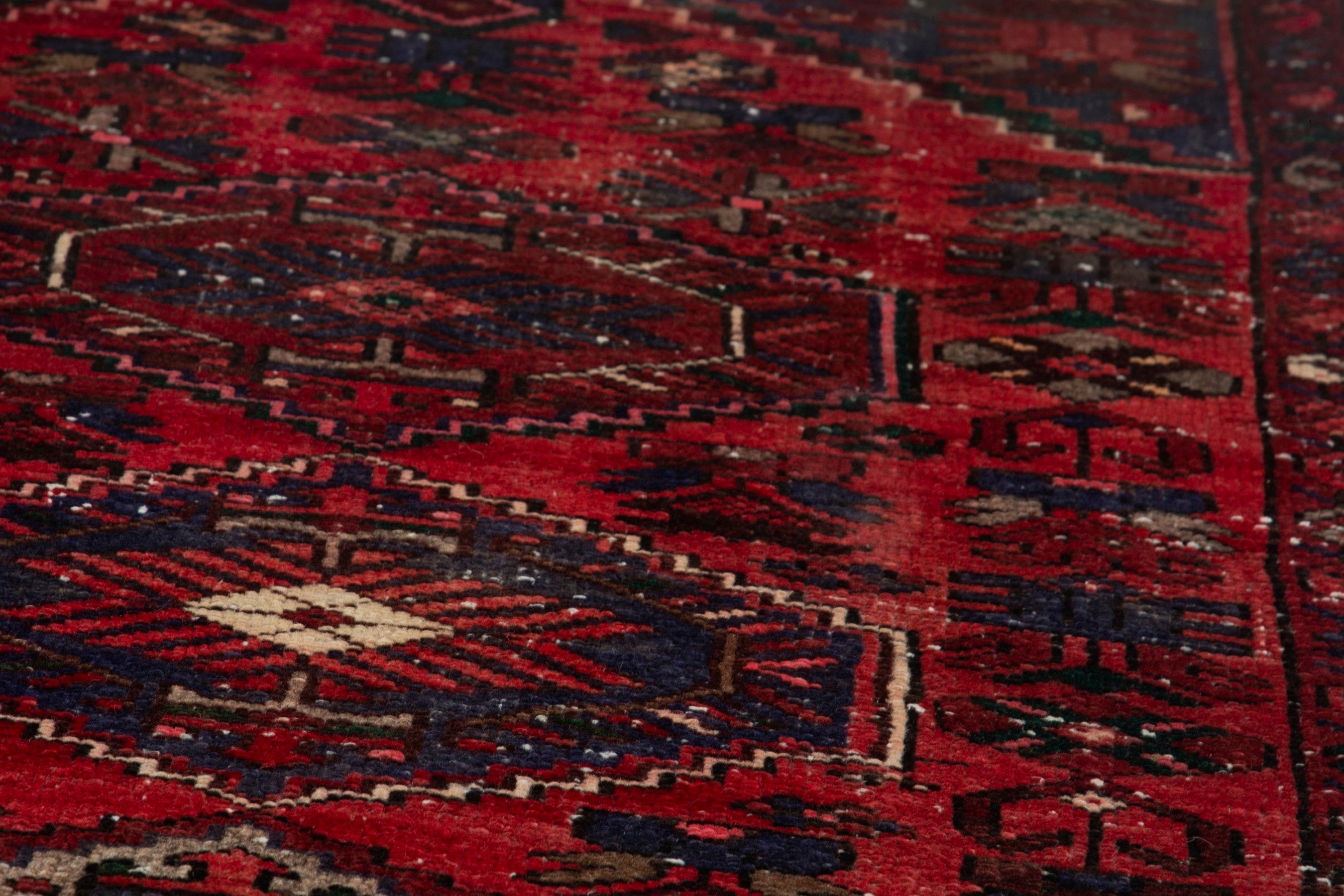 Persian Zanjan runner rug in deep red and navy, view 7 of 18