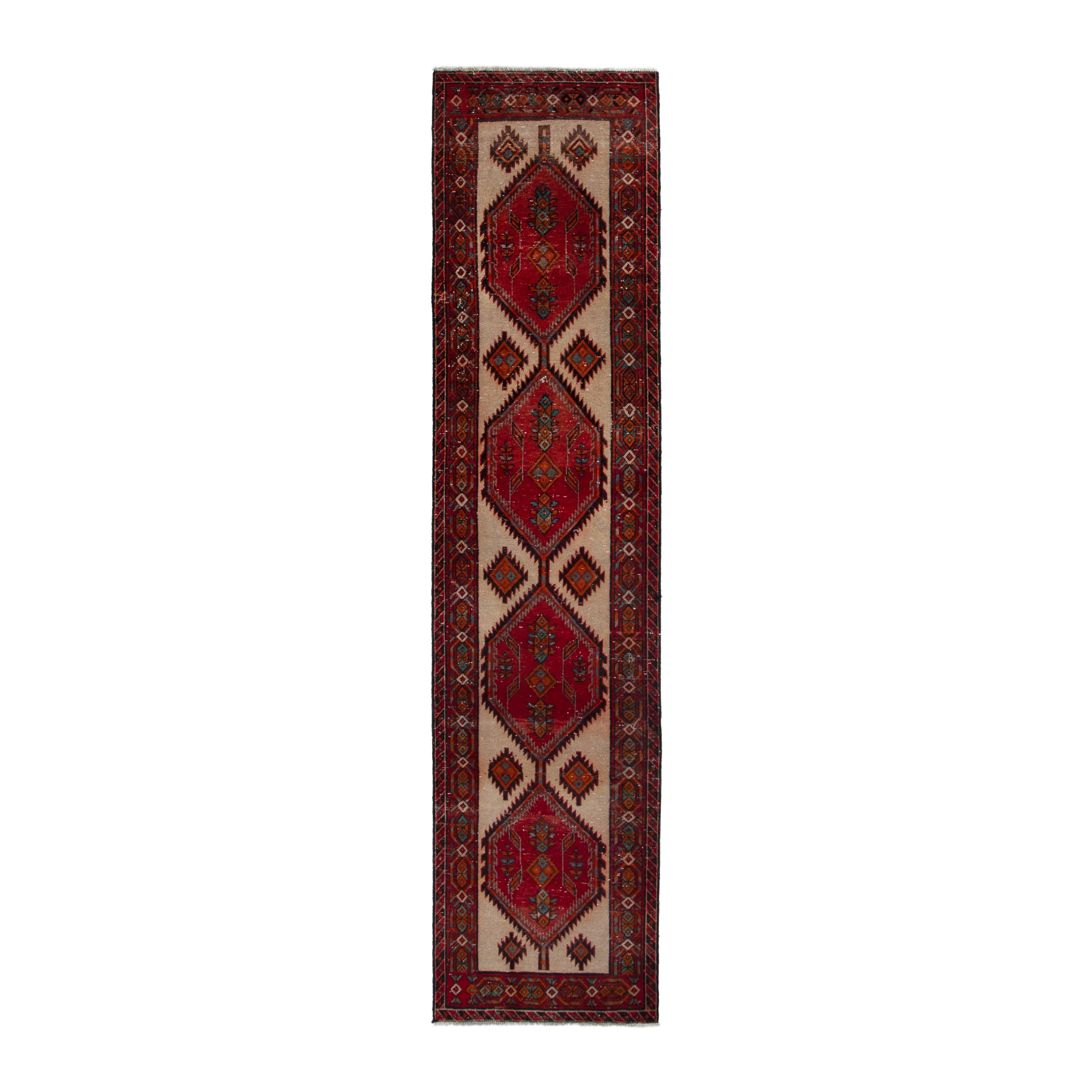 Persian Azerbaijan runner rug in deep red and burgundy, 3'3" x 13'7"