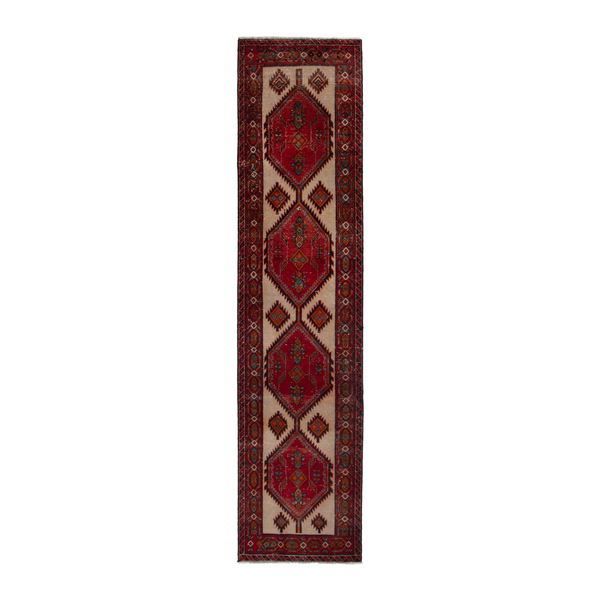 Persian Azerbaijan runner rug in deep red and burgundy, 3'3" x 13'7"