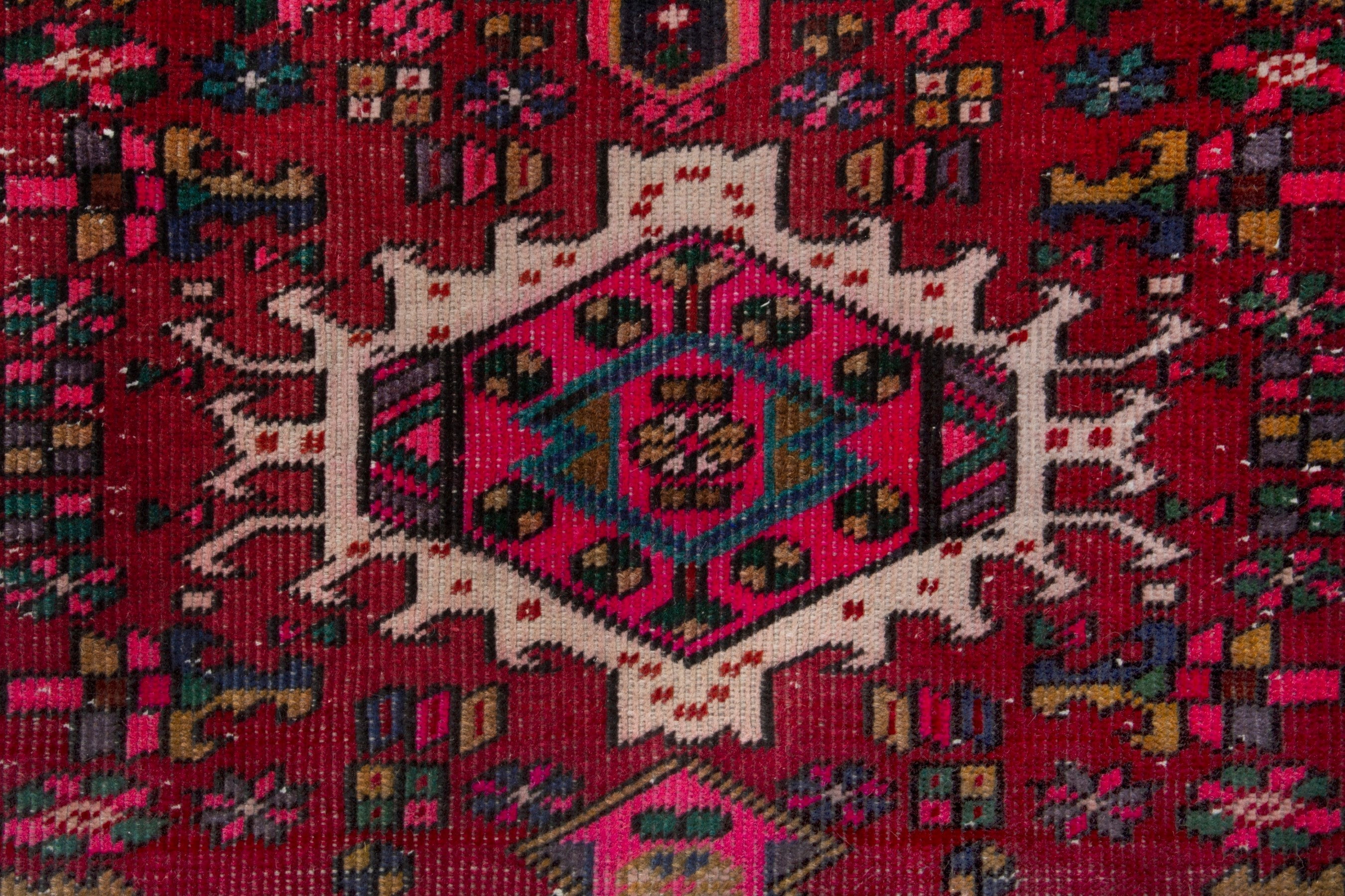 Persian Gharajeh runner rug in deep red and burgundy, view 10 of 19