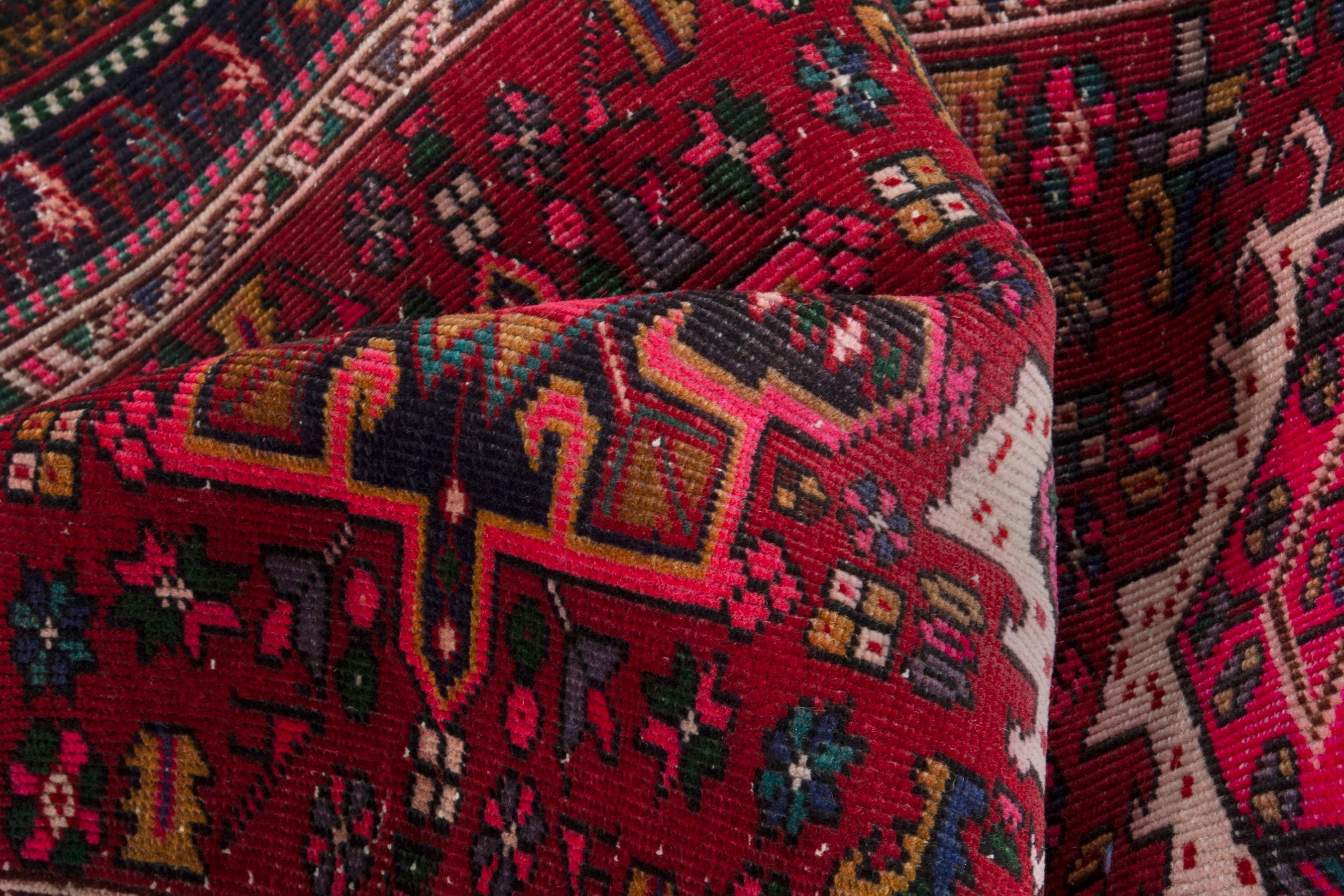 Persian Gharajeh runner rug in deep red and burgundy, view 16 of 19