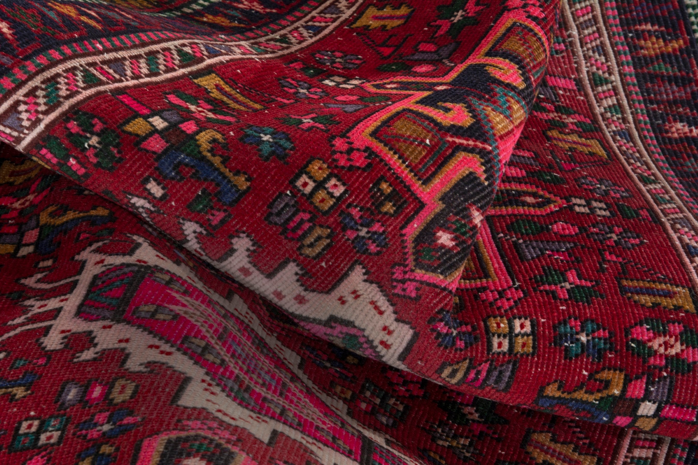 Persian Gharajeh runner rug in deep red and burgundy, view 17 of 19