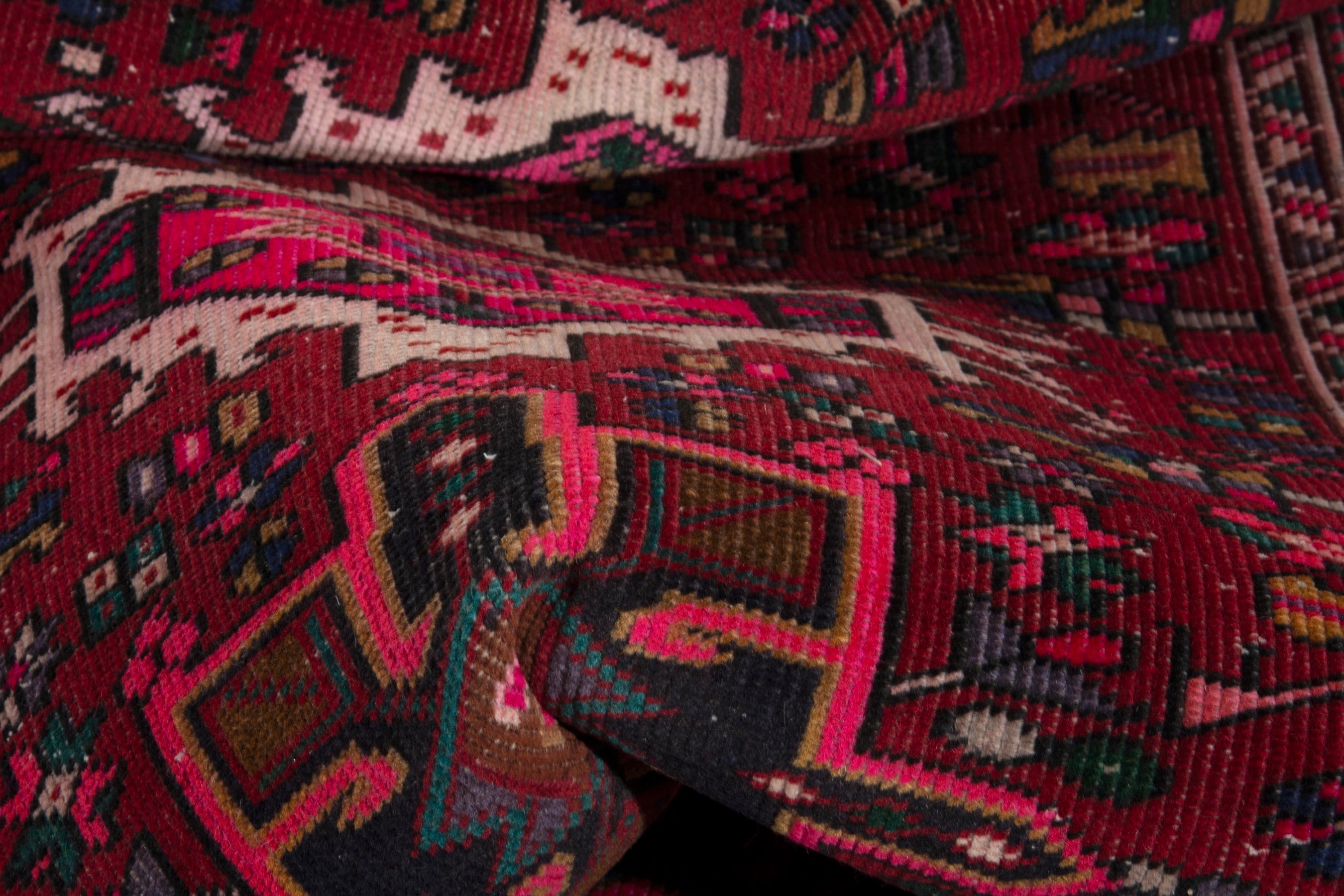 Persian Gharajeh runner rug in deep red and burgundy, view 18 of 19