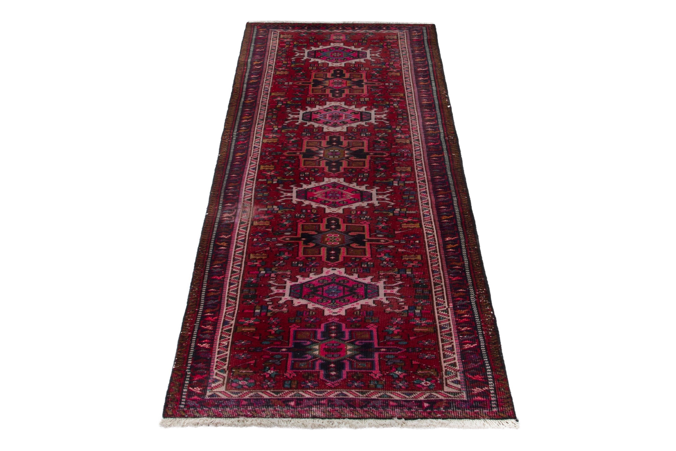 Persian Gharajeh runner rug in deep red and burgundy, view 2 of 19