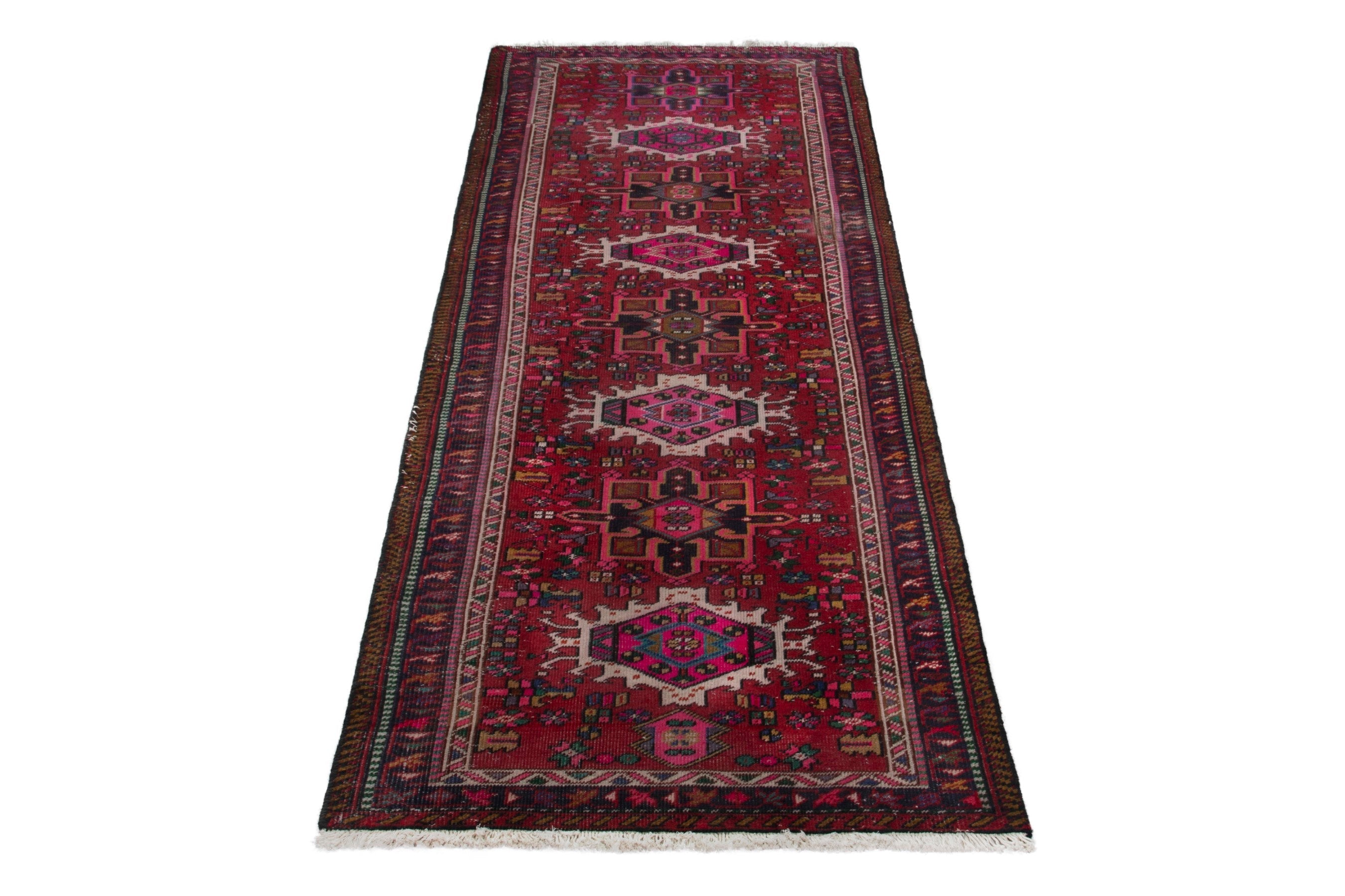 Persian Gharajeh runner rug in deep red and burgundy, view 3 of 19