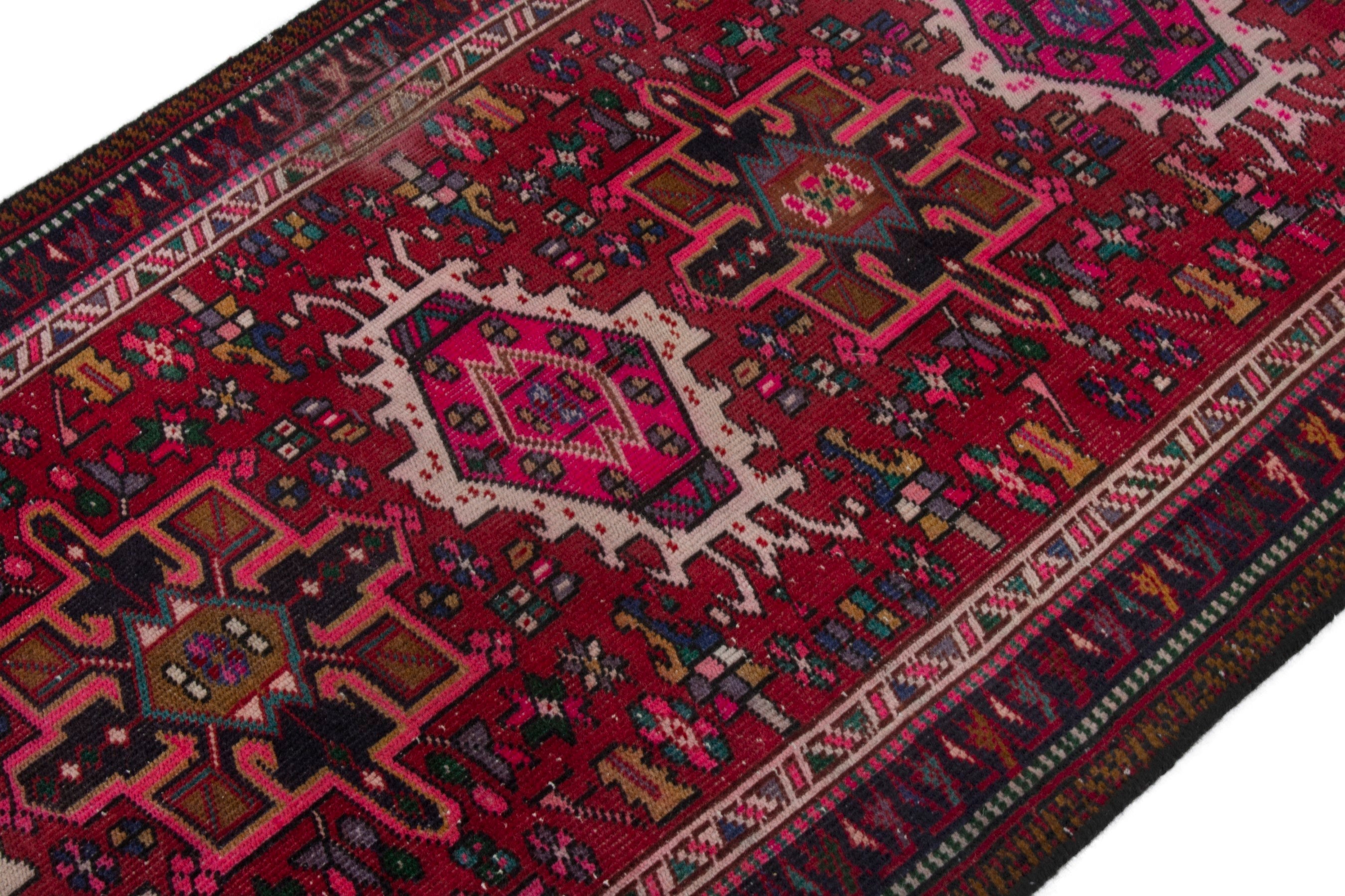 Persian Gharajeh runner rug in deep red and burgundy, view 6 of 19