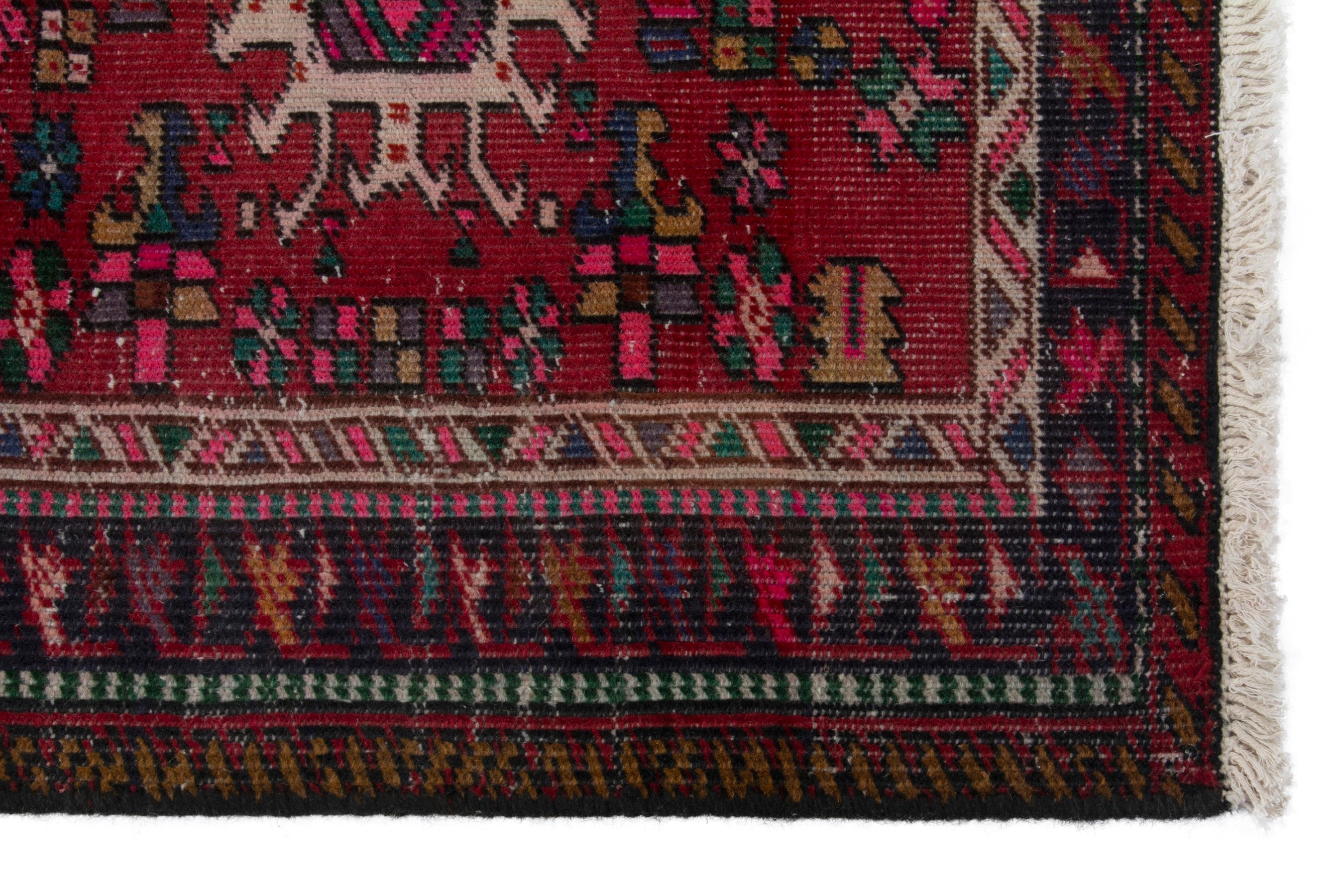 Persian Gharajeh runner rug in deep red and burgundy, view 9 of 19