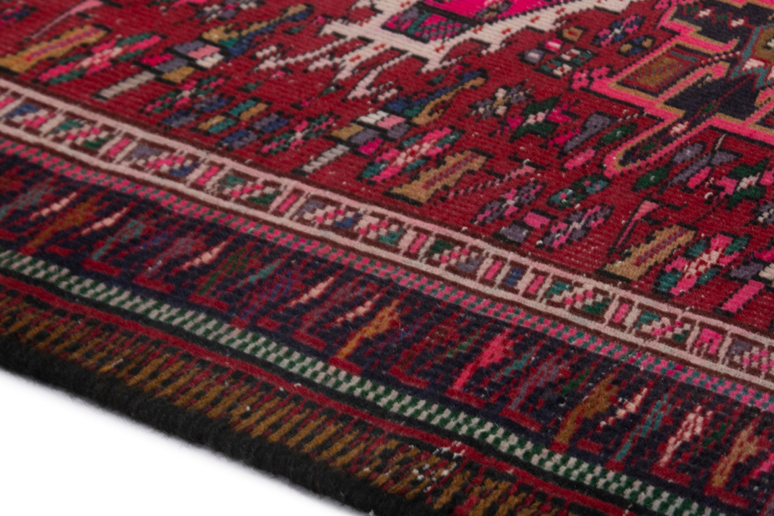 Persian Gharajeh runner rug in deep red and burgundy, view 5 of 19