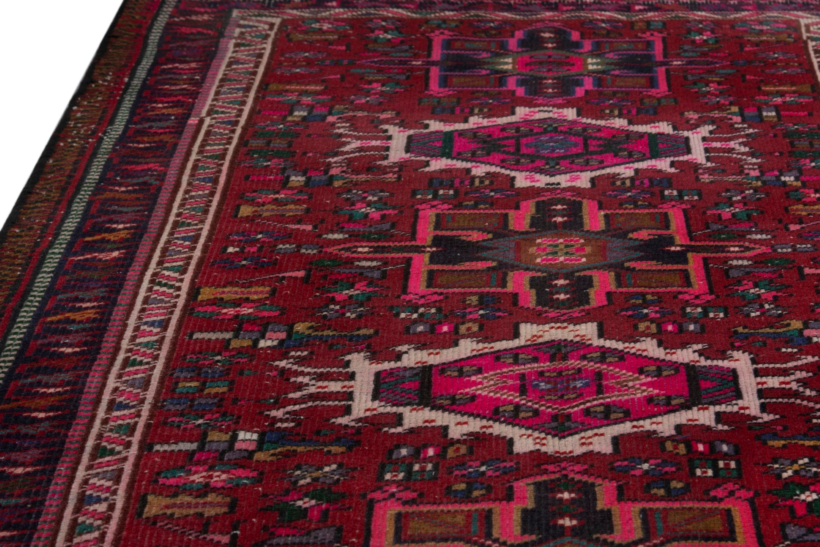 Persian Gharajeh runner rug in deep red and burgundy, view 7 of 19