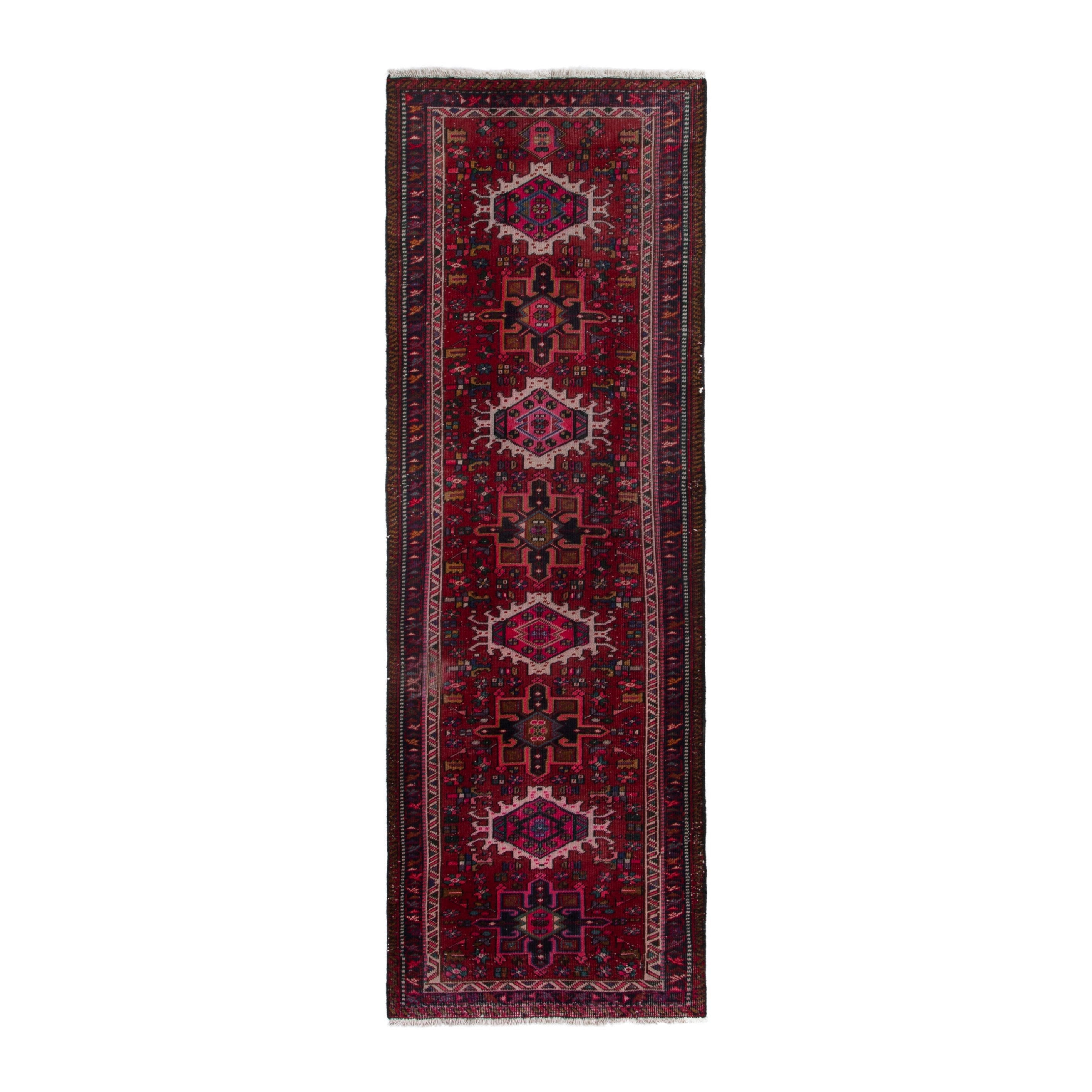 Persian Gharajeh runner rug in deep red and burgundy, 2'11" x 8'11"