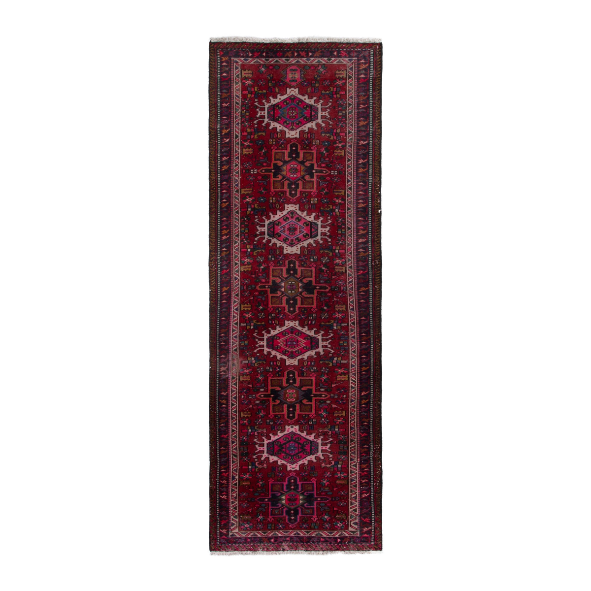 Persian Gharajeh runner rug in deep red and burgundy, 2'11" x 8'11"
