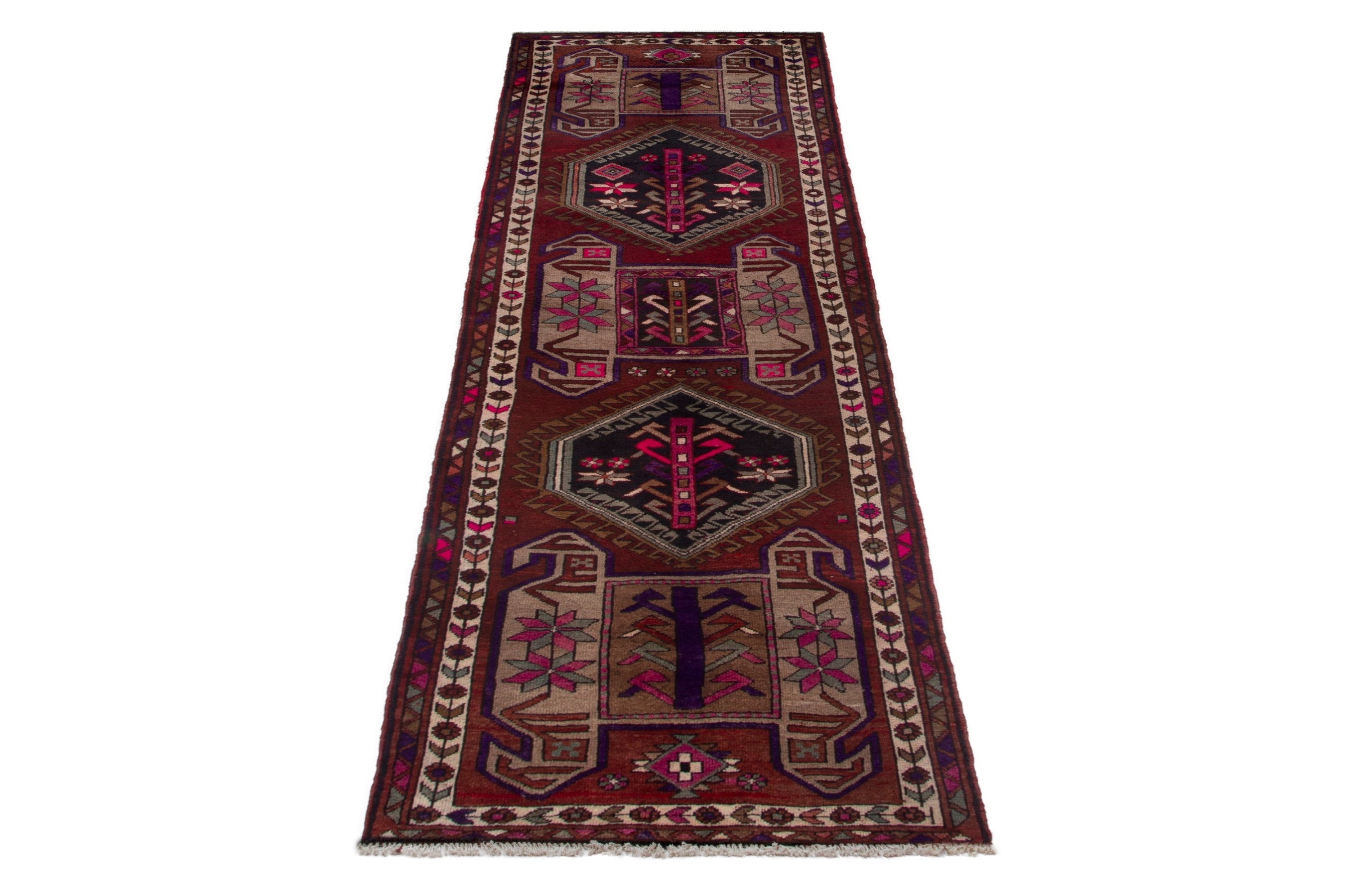 Persian Azerbaijan runner rug in burgundy and deep red, view 2 of 16