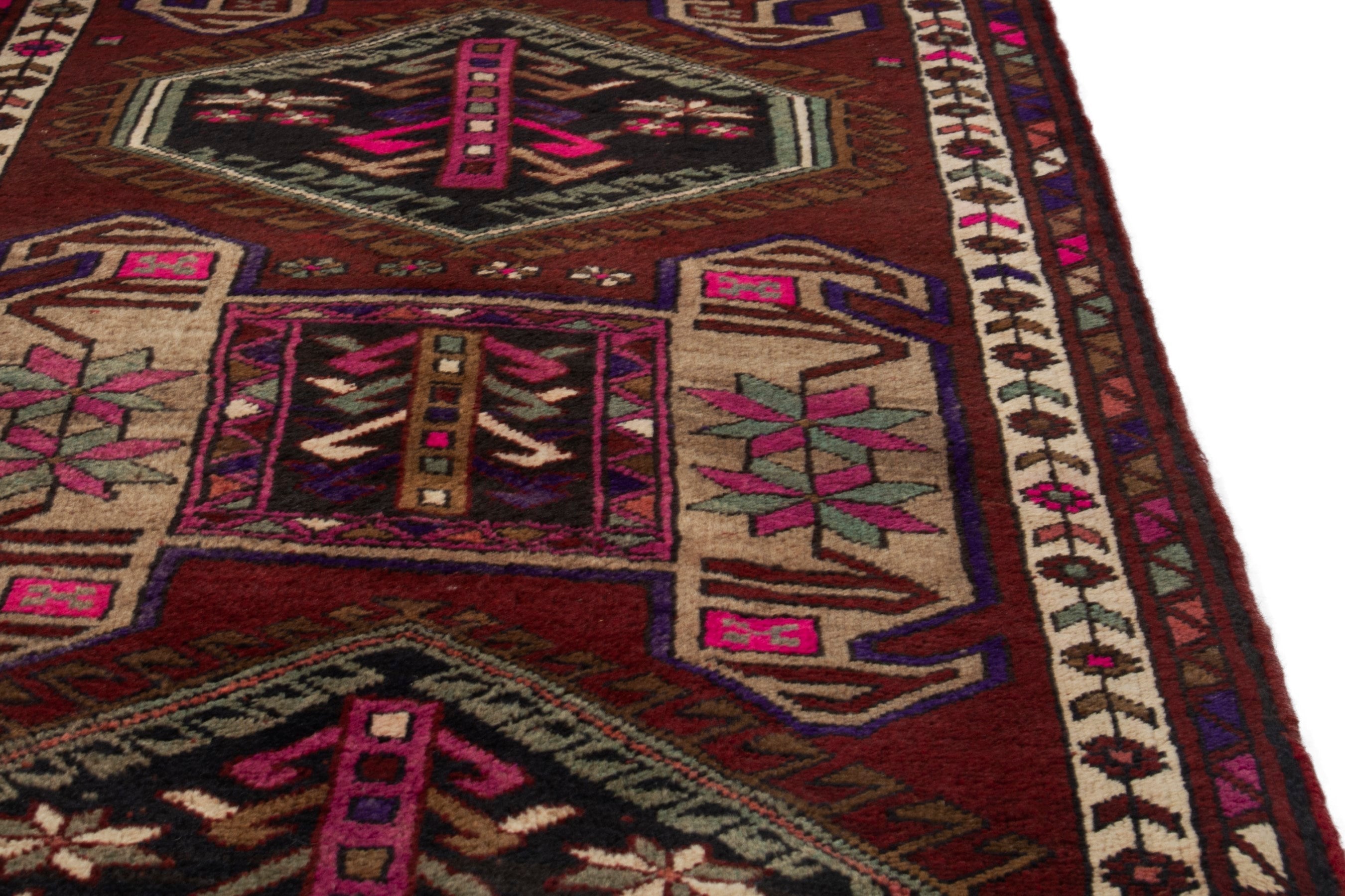 Persian Azerbaijan runner rug in burgundy and deep red, view 6 of 16