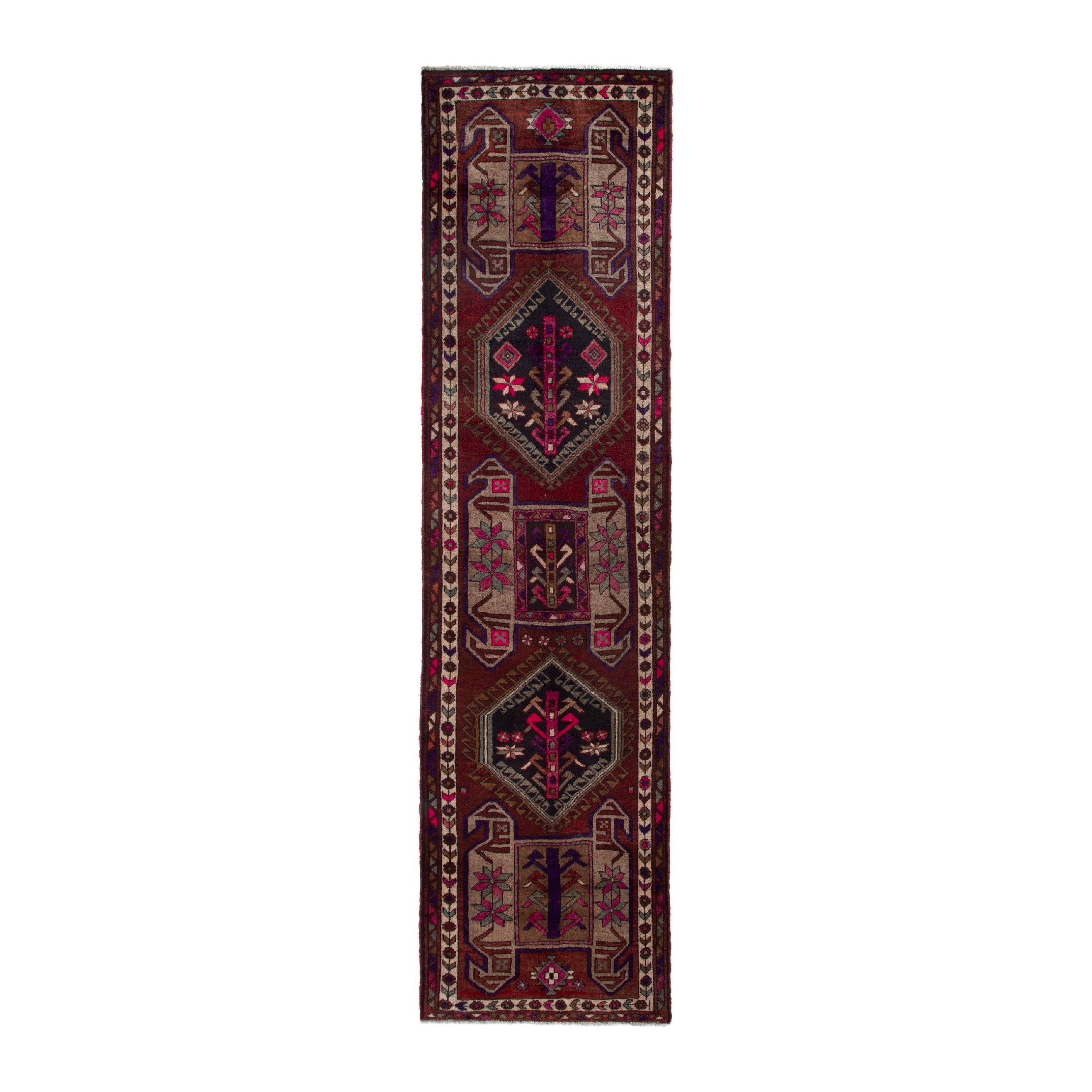 Persian Azerbaijan runner rug in burgundy and deep red, 3'7" x 13'9"
