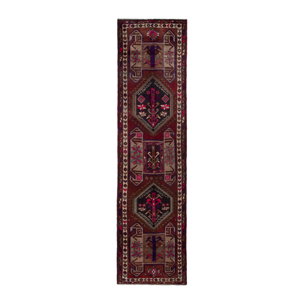 Persian Azerbaijan runner rug in burgundy and deep red, 3'7" x 13'9"