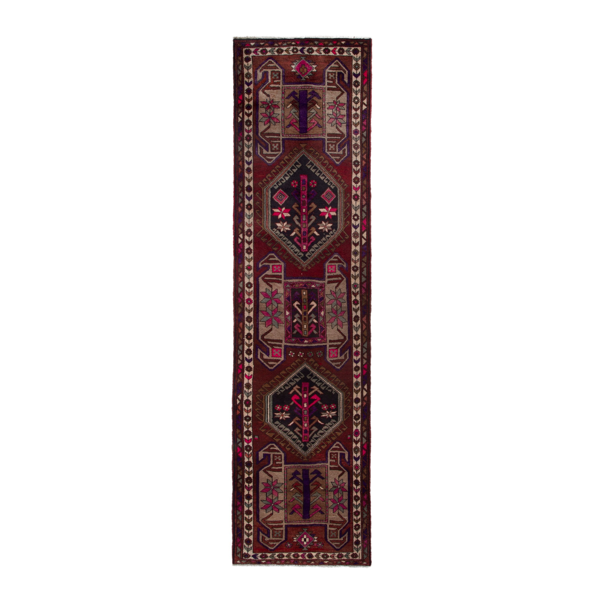 Persian Azerbaijan runner rug in burgundy and deep red, 3'7" x 13'9"