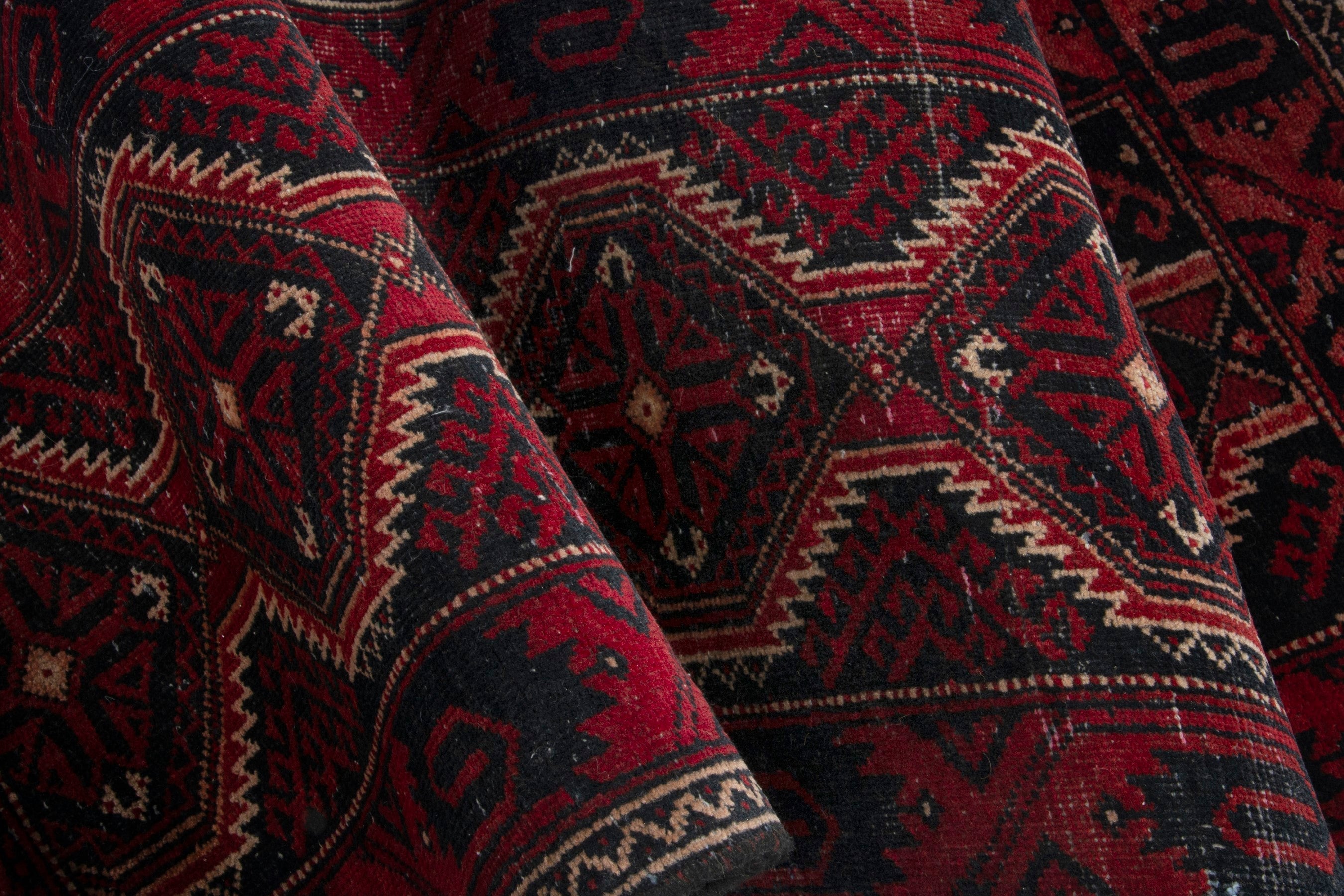 Persian Baluch accent rug in burgundy and deep red, view 13 of 15