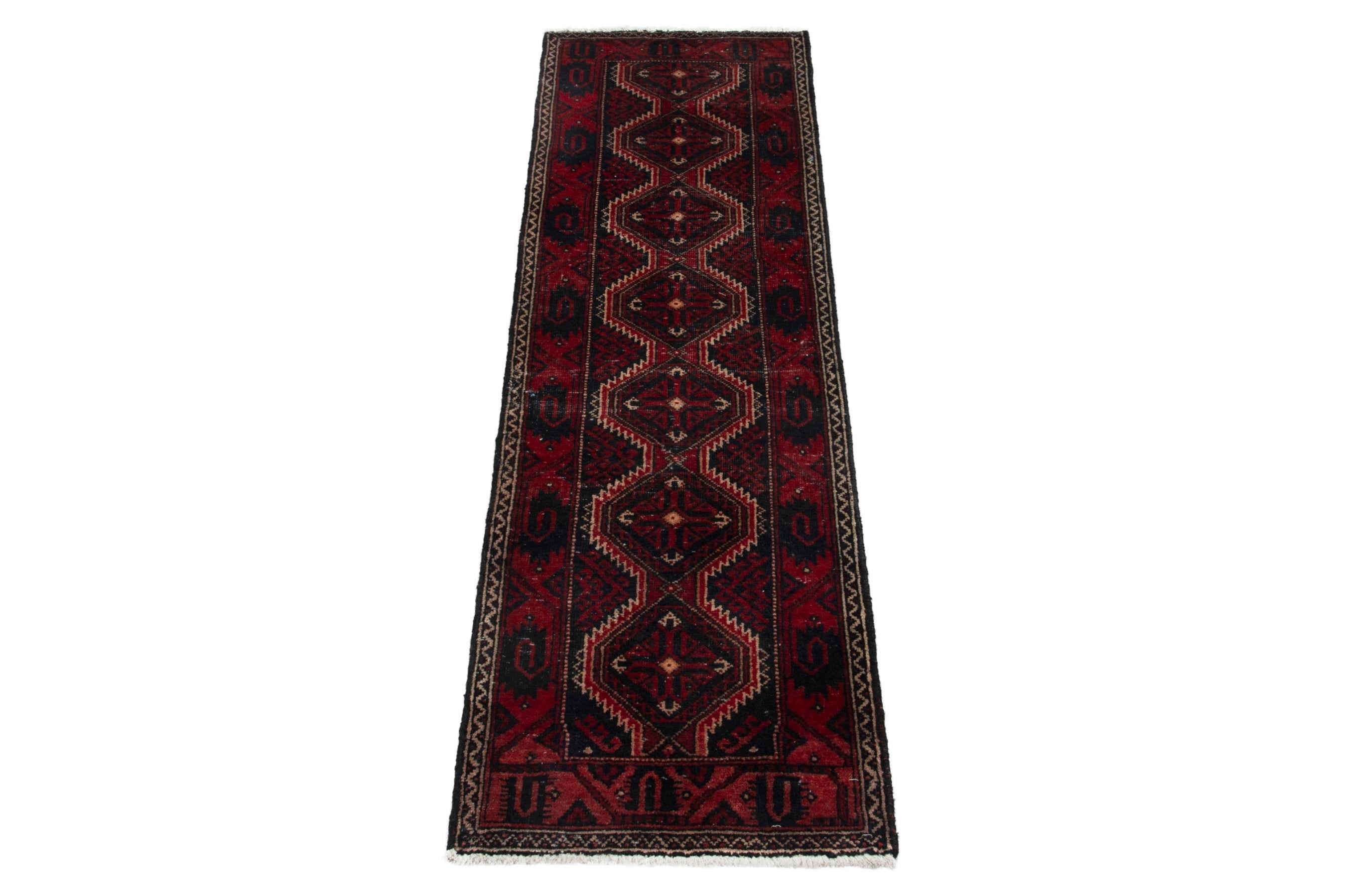 Persian Baluch accent rug in burgundy and deep red, view 3 of 15