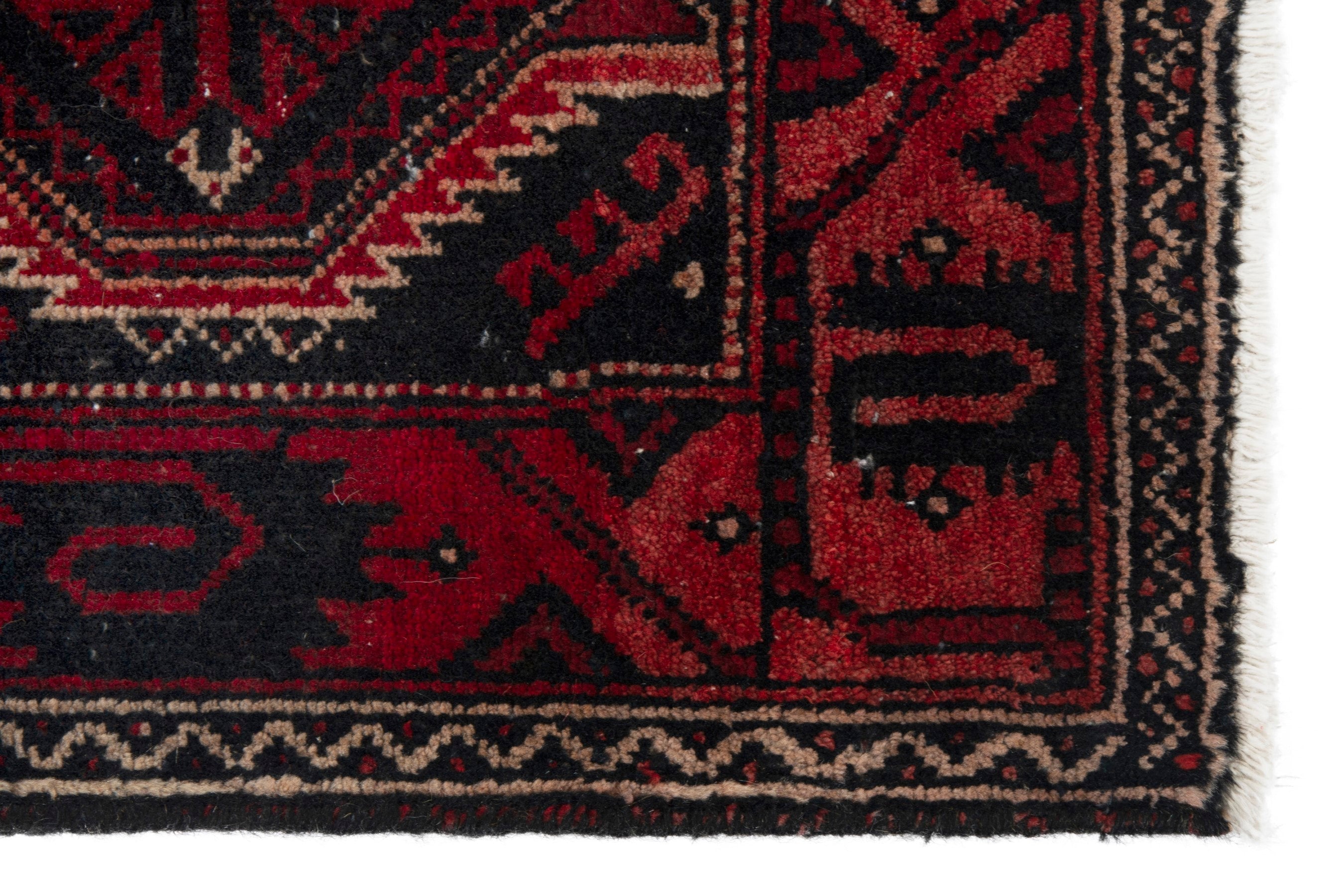 Persian Baluch accent rug in burgundy and deep red, view 7 of 15