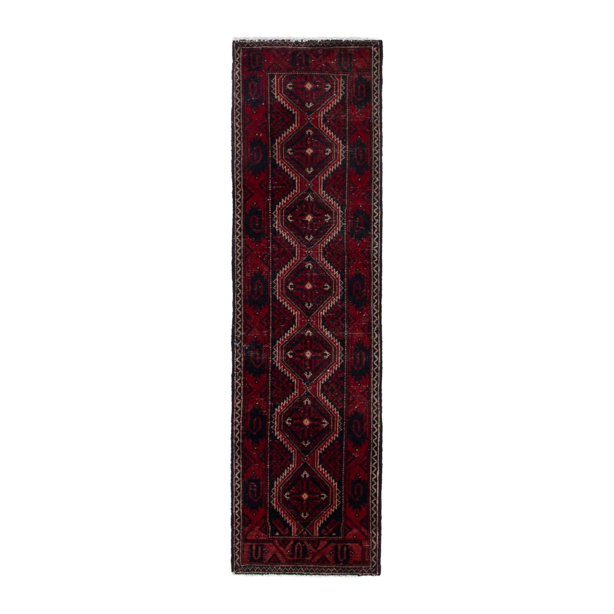 Persian Baluch accent rug in burgundy and deep red, 1'8" x 5'9"