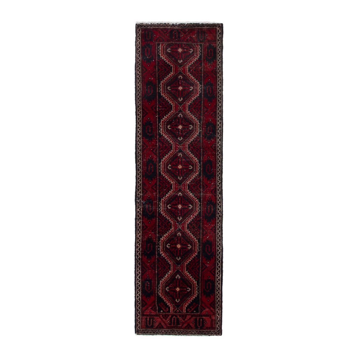Persian Baluch runner rug in burgundy and deep red, 1'8" x 5'9"