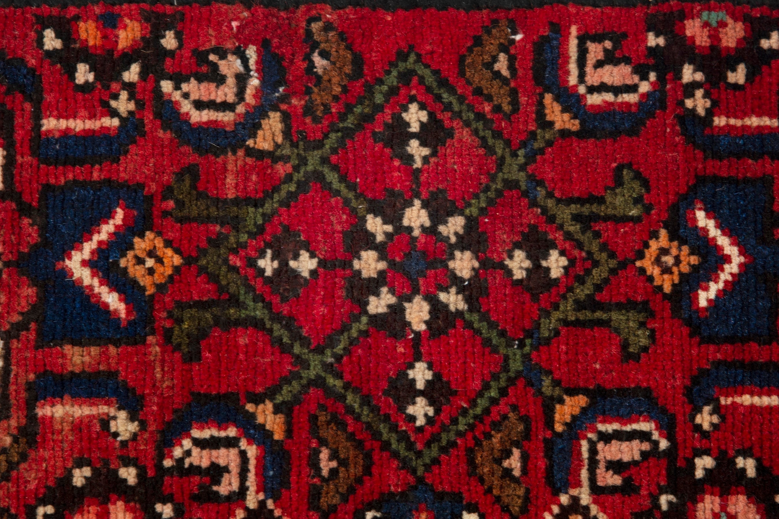 Persian Hamedan runner rug in burgundy and deep red, view 11 of 16