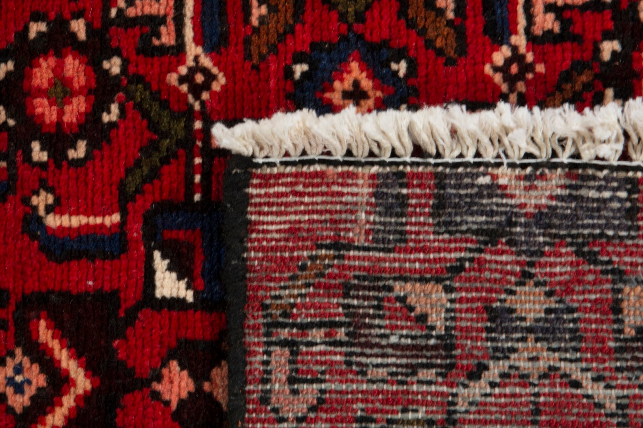 Persian Hamedan runner rug in burgundy and deep red, view 16 of 16