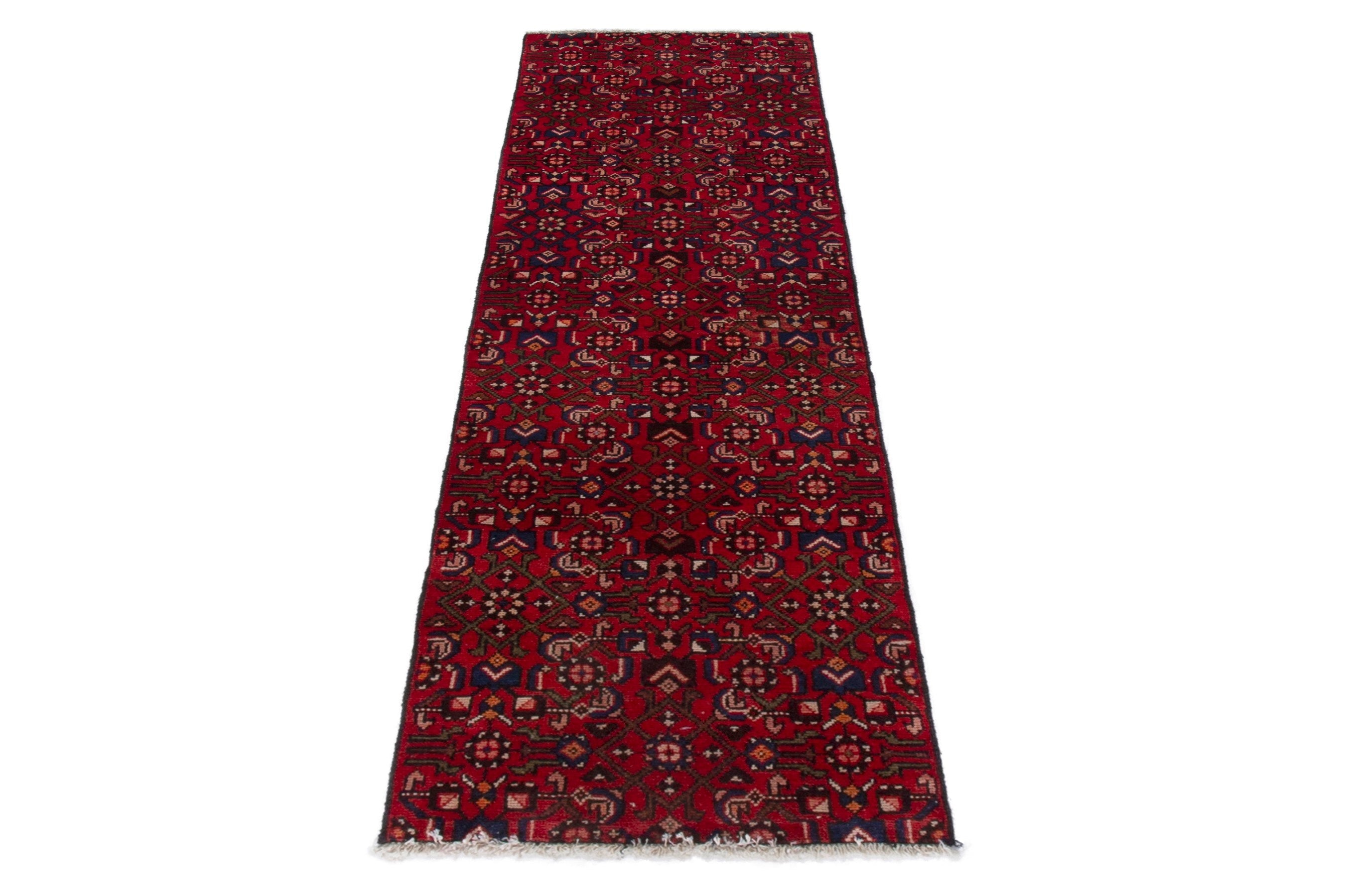 Persian Hamedan runner rug in burgundy and deep red, view 2 of 16