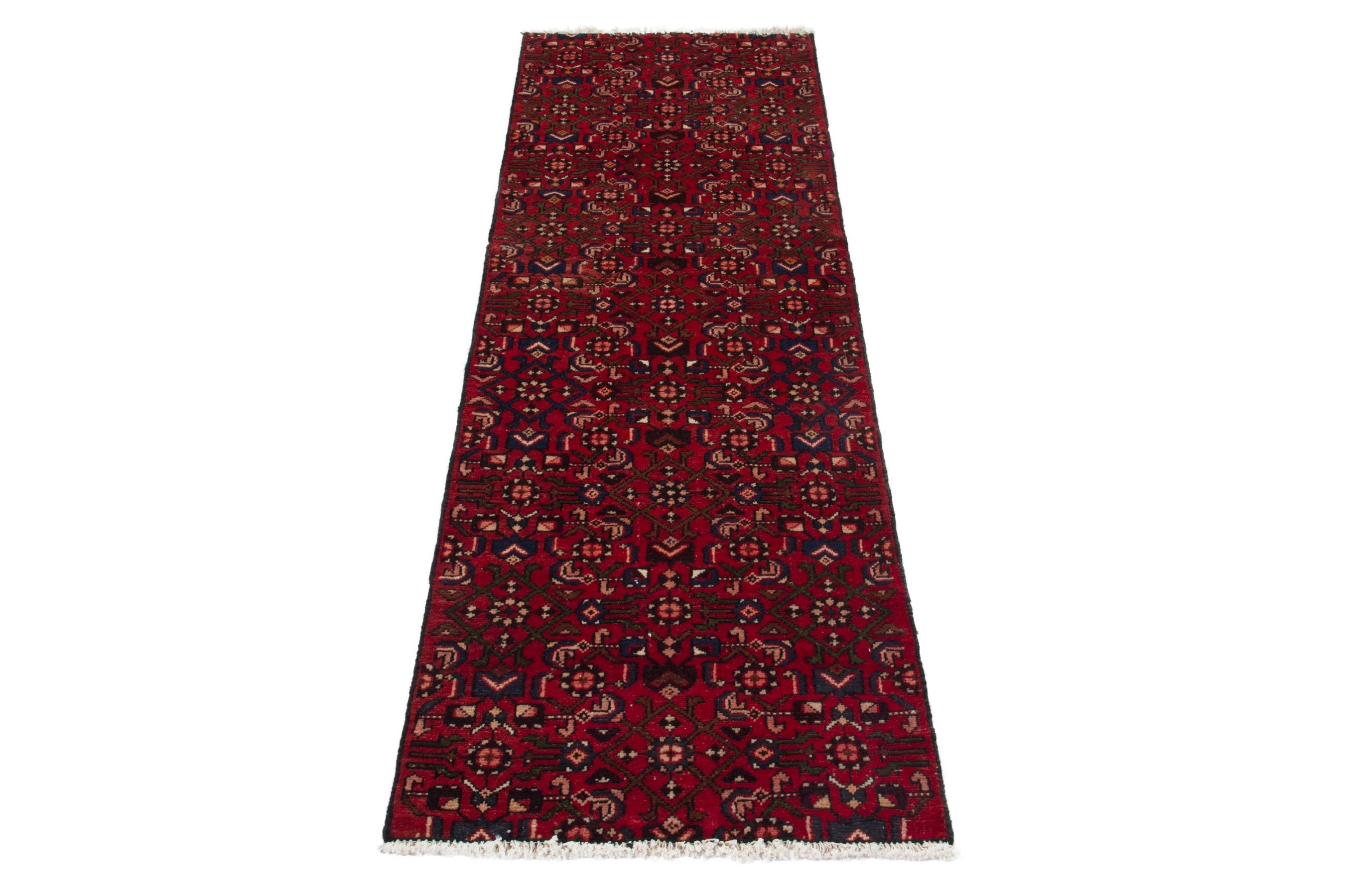 Persian Hamedan runner rug in burgundy and deep red, view 3 of 16
