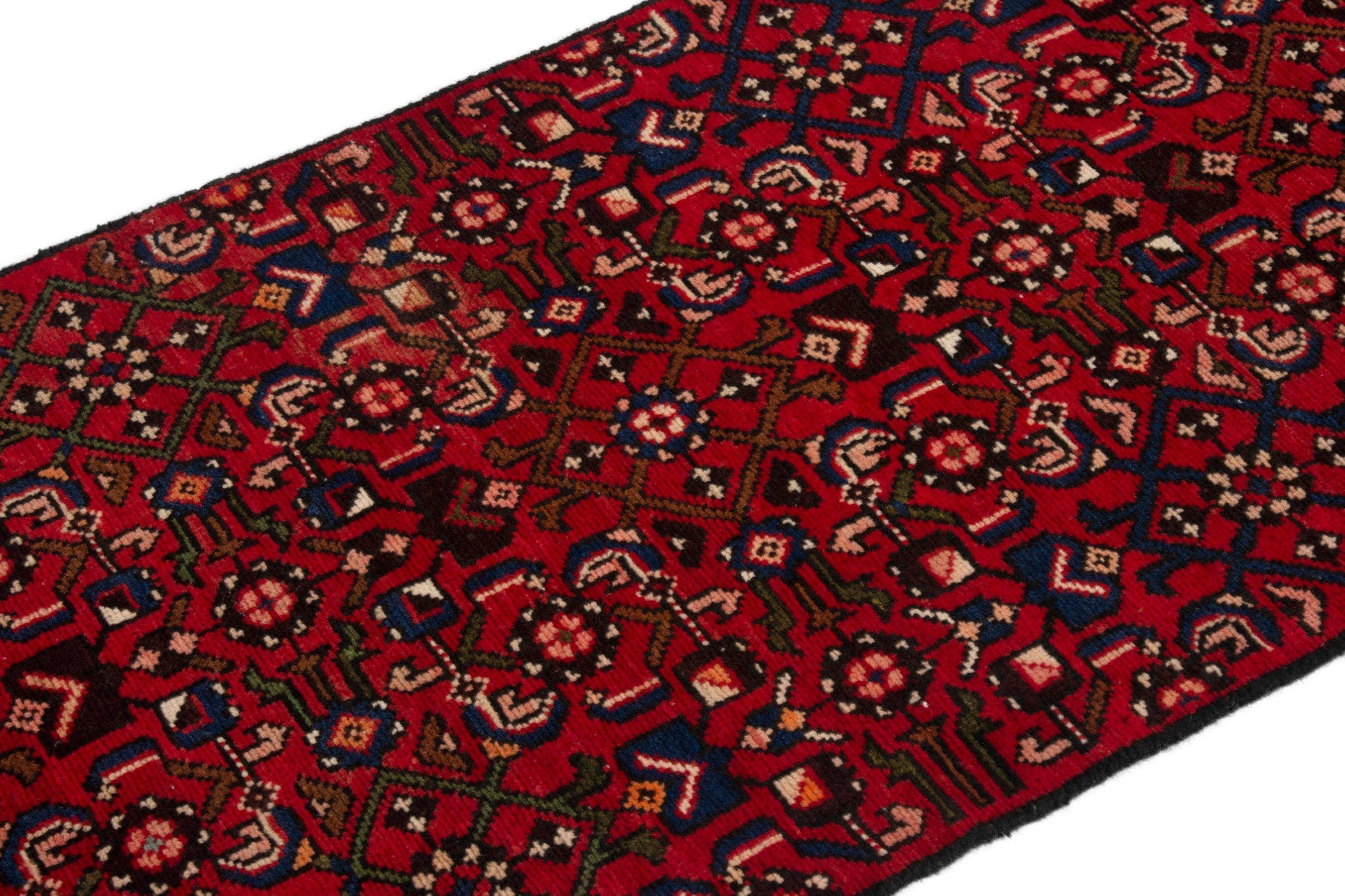 Persian Hamedan runner rug in burgundy and deep red, view 6 of 16