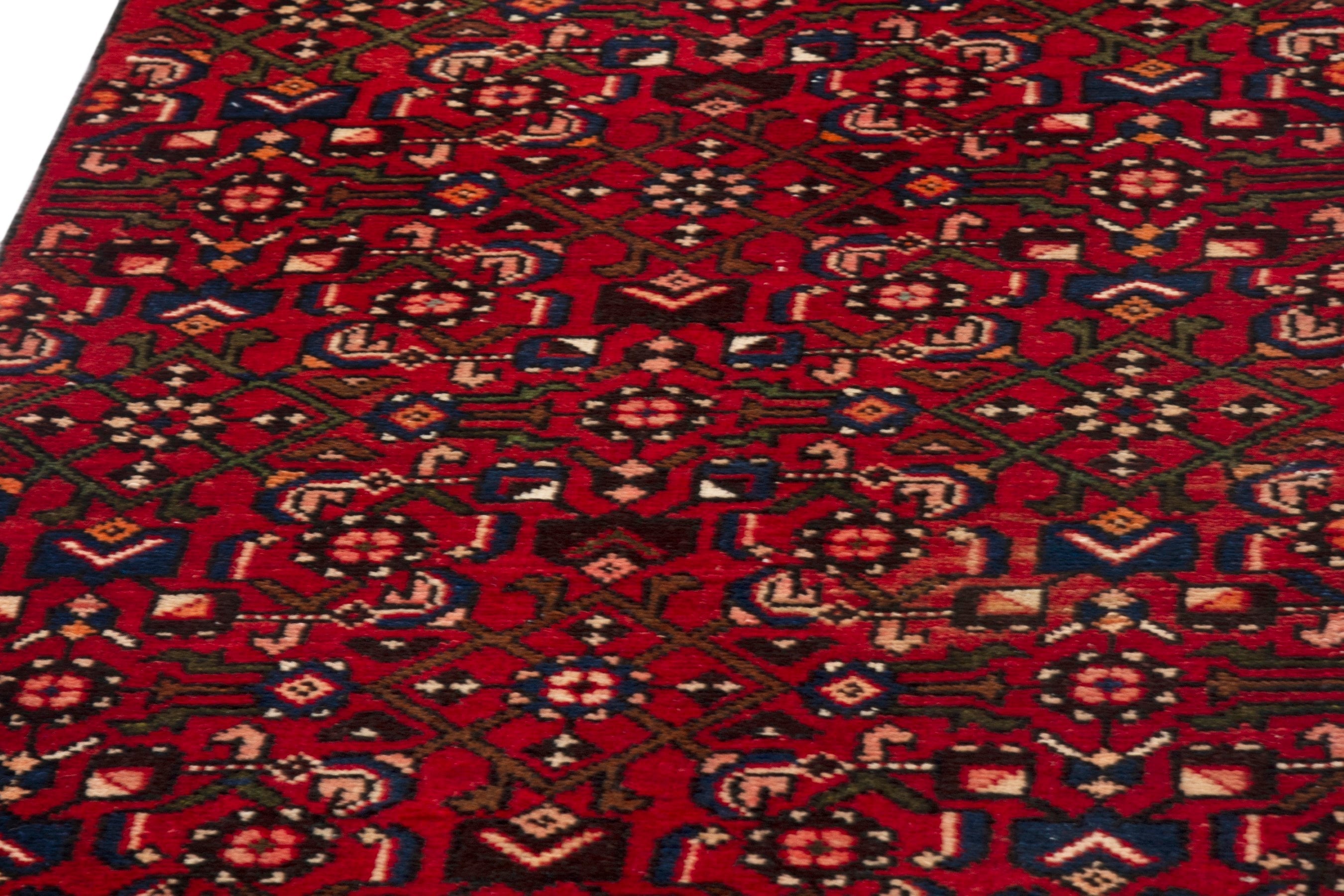 Persian Hamedan runner rug in burgundy and deep red, view 5 of 16