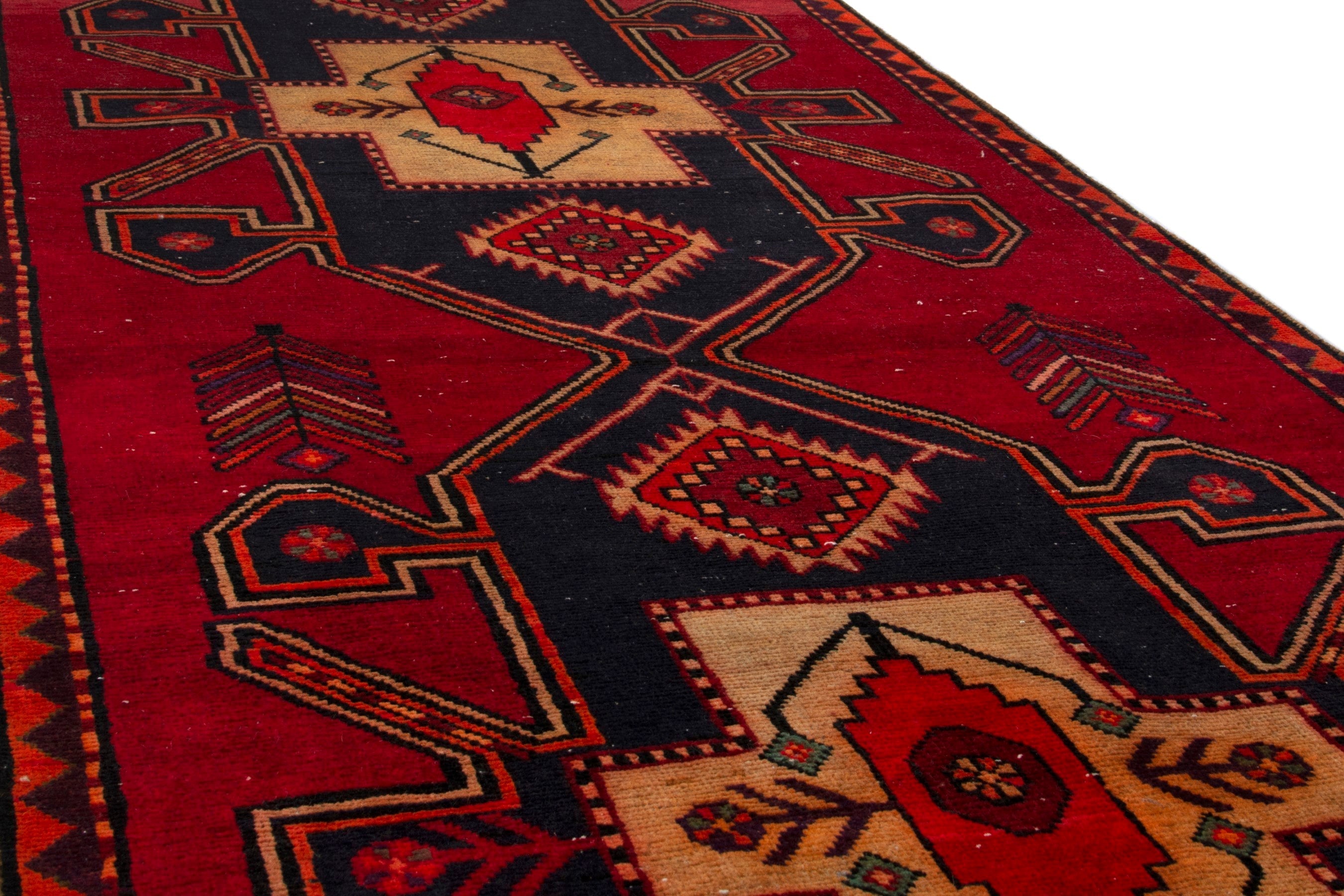 Persian Ardabil runner rug in deep red and black cherry, view 8 of 18