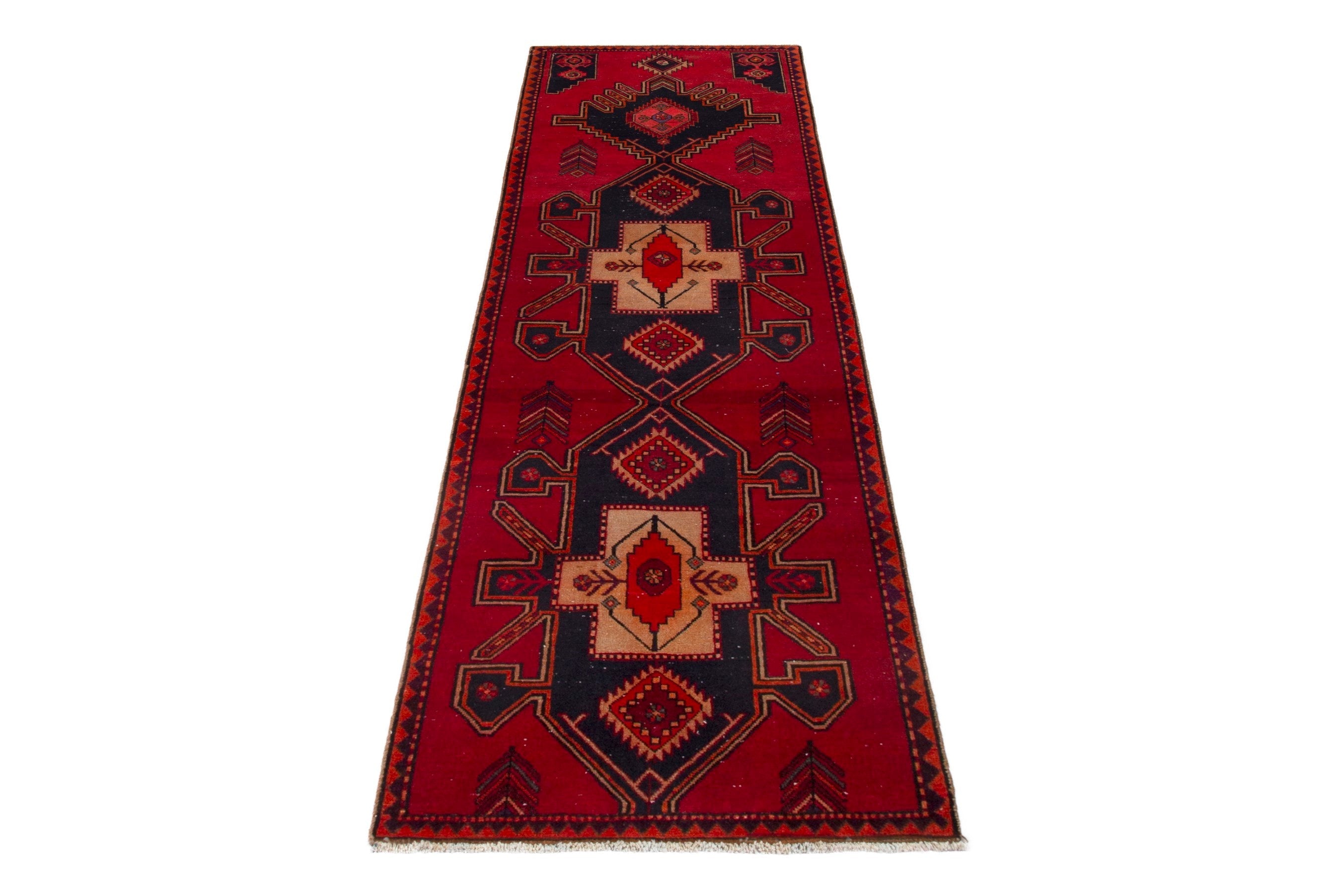 Persian Ardabil runner rug in deep red and black cherry, view 2 of 18