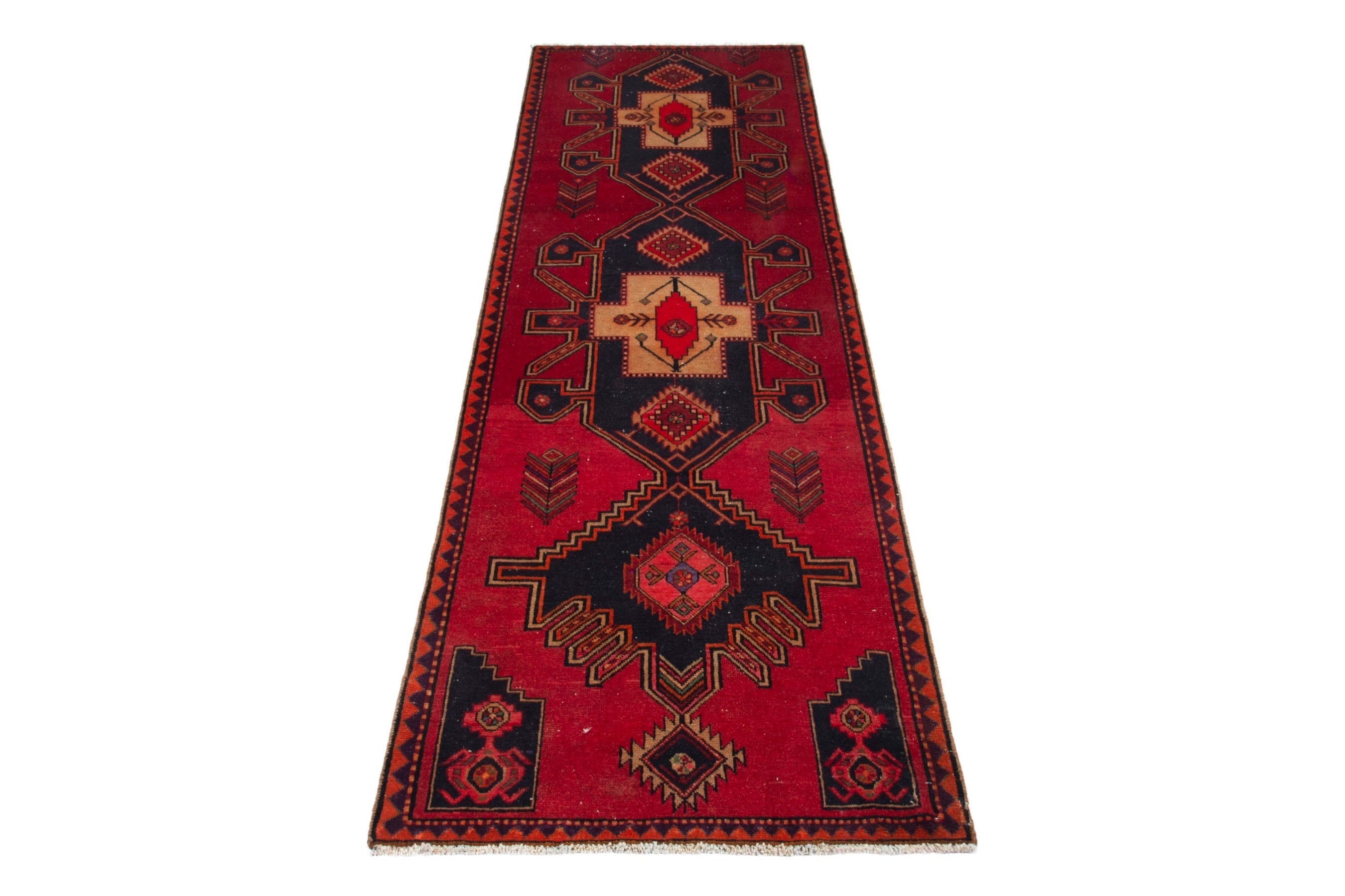 Persian Ardabil runner rug in deep red and black cherry, view 3 of 18