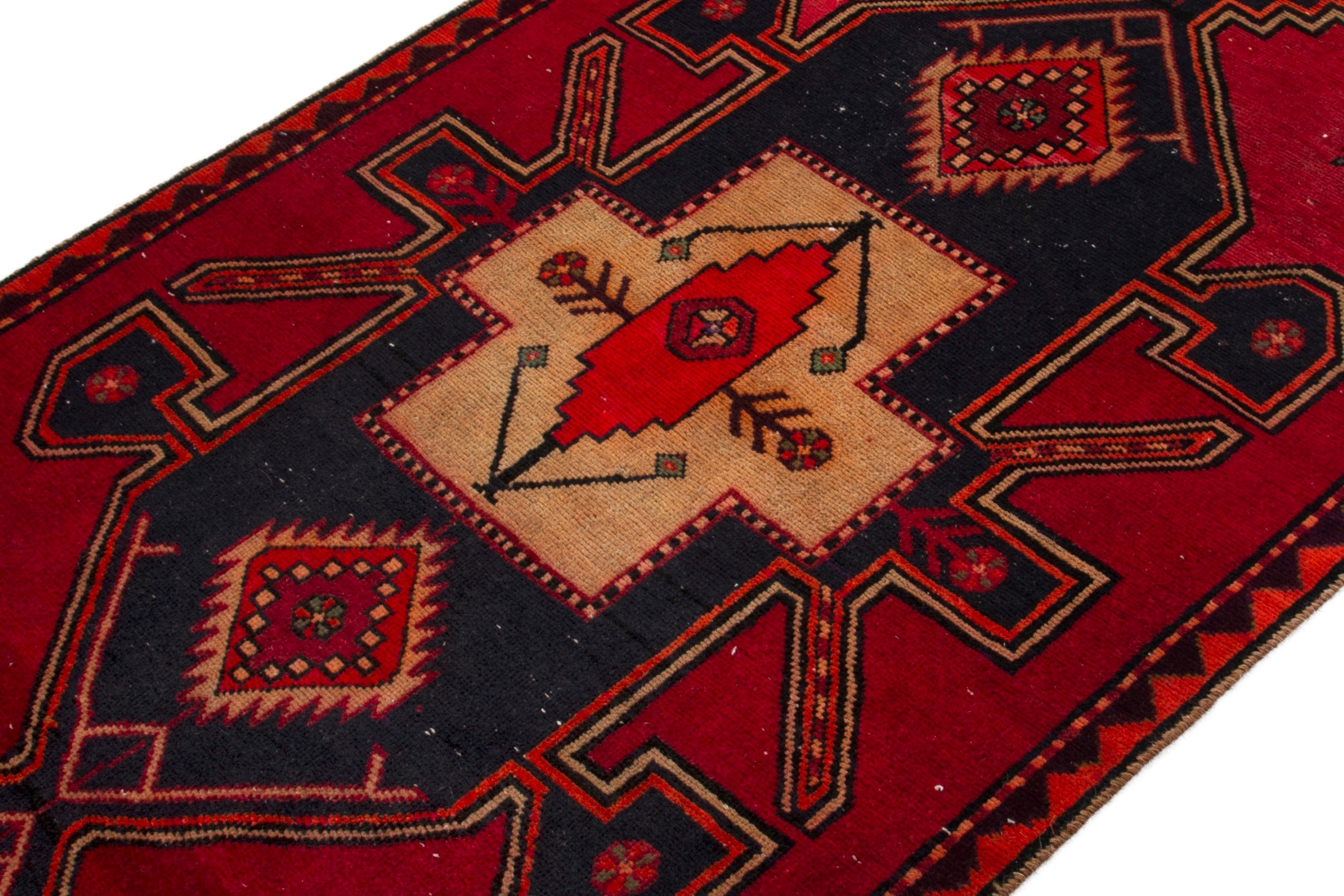 Persian Ardabil runner rug in deep red and black cherry, view 6 of 18